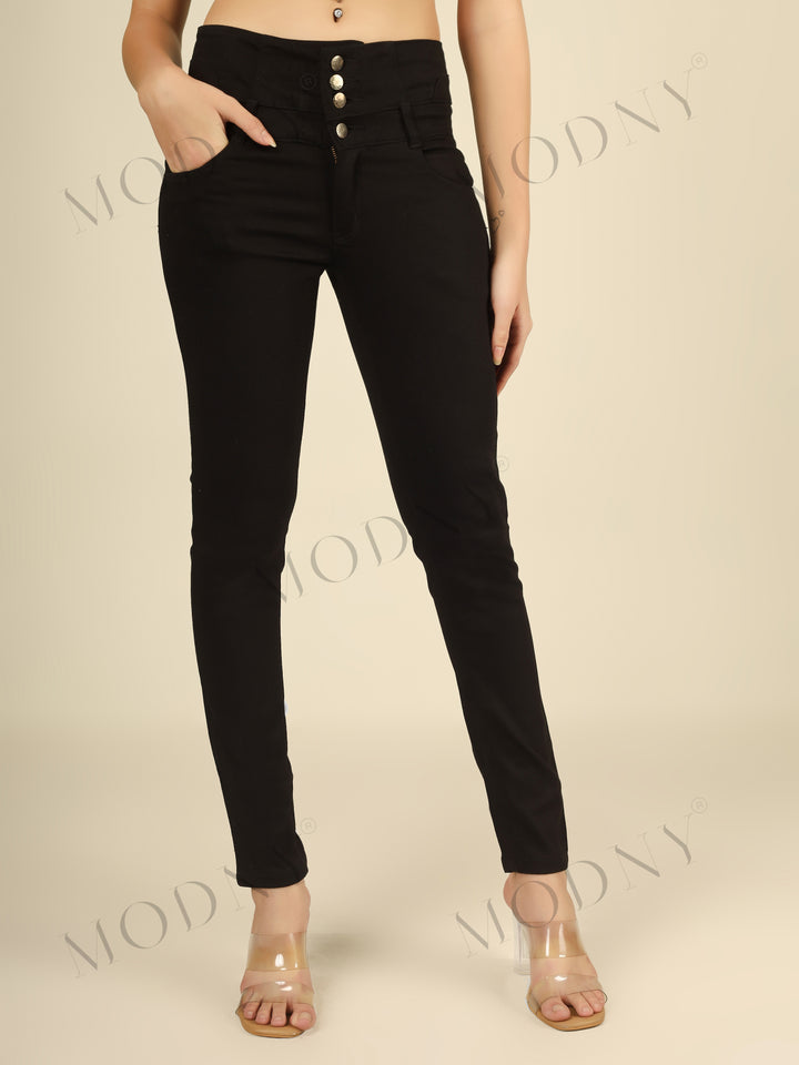 The Corset-Waist Black Skinny Denim Jeans