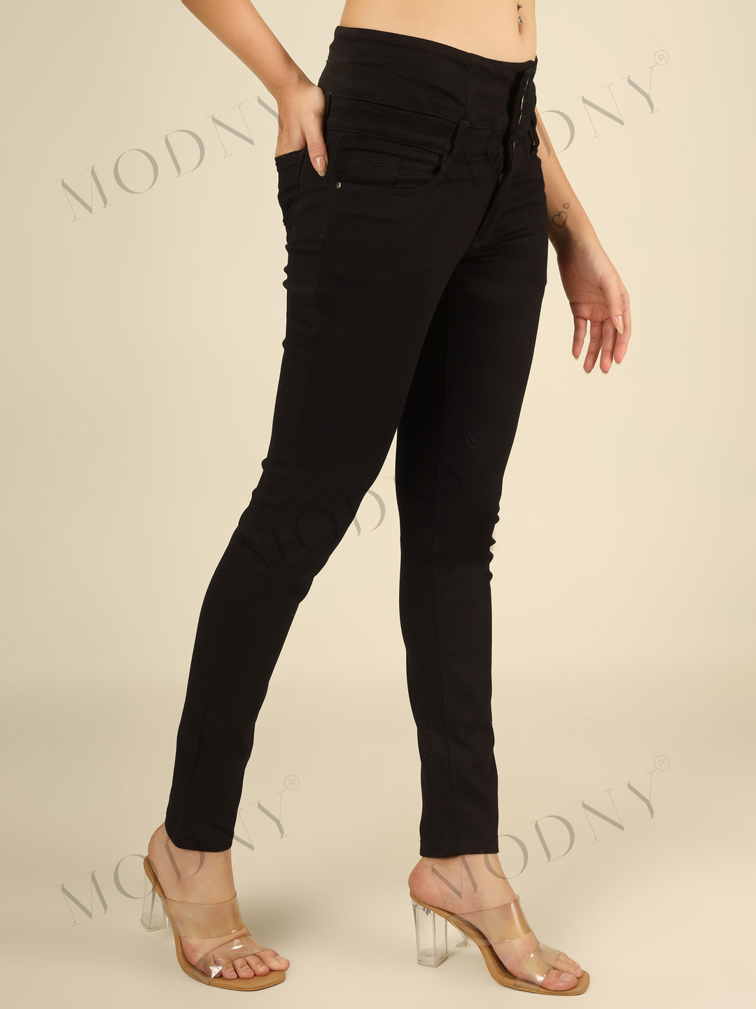 The Corset-Waist Black Skinny Denim Jeans