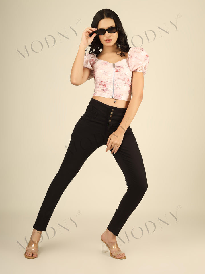 The Corset-Waist Black Skinny Denim Jeans