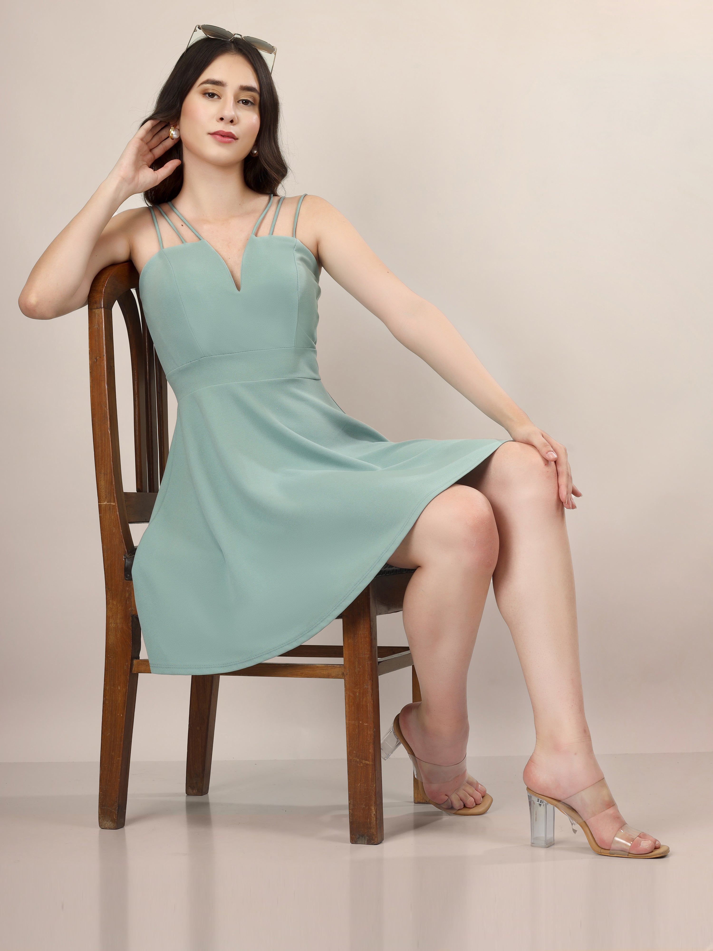 SEAFOAM STRAPPY MINI DRESS