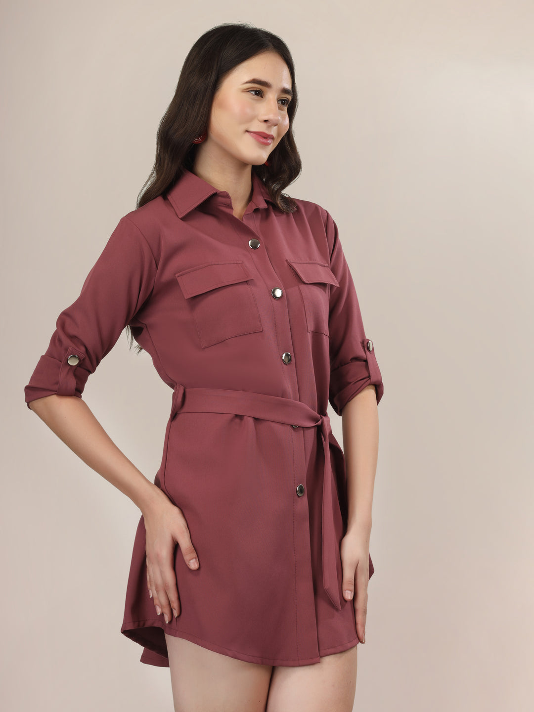 Wrapped Sleeves Shirt Dress