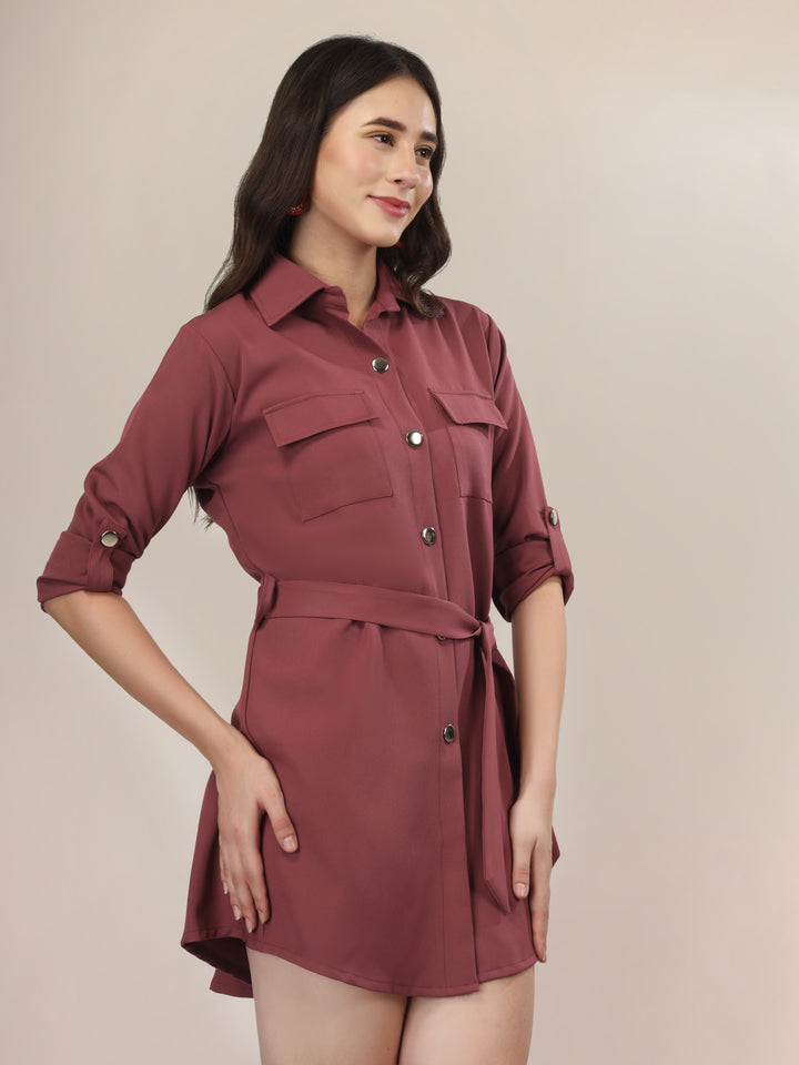 Wrapped Sleeves Shirt Dress