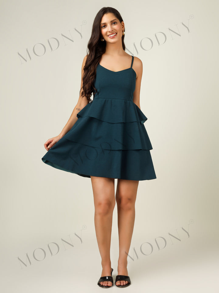 CASCADING TIER SPAGHETTI MINI DRESS