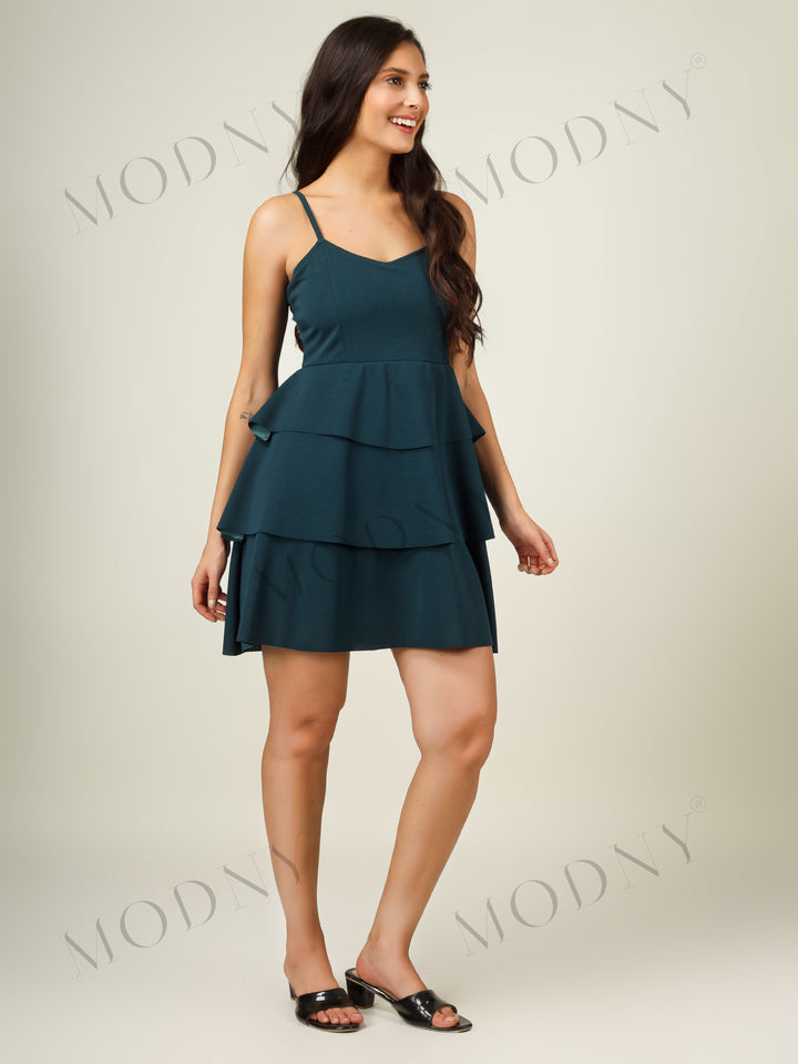 CASCADING TIER SPAGHETTI MINI DRESS
