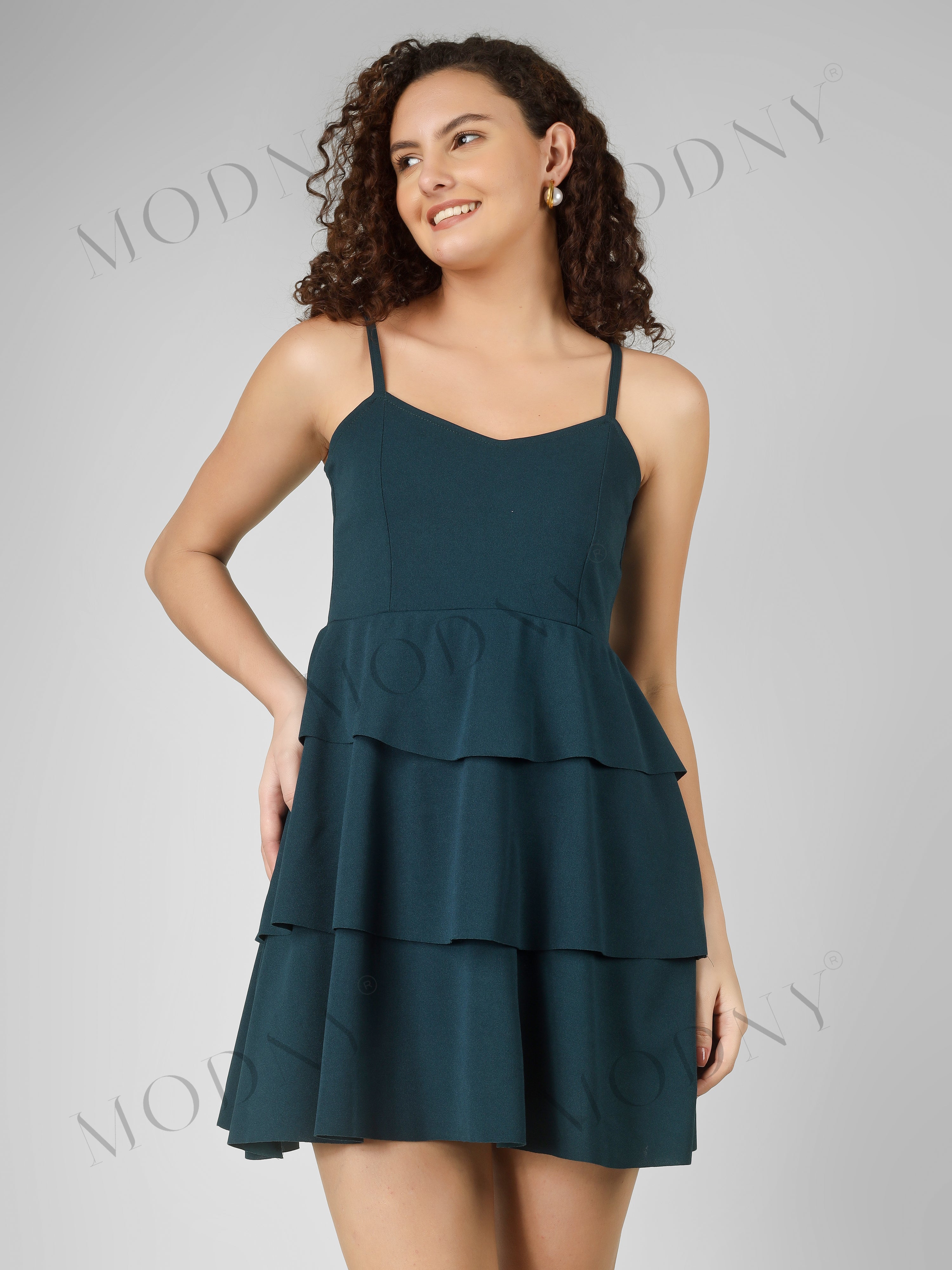 CASCADING TIER SPAGHETTI MINI DRESS