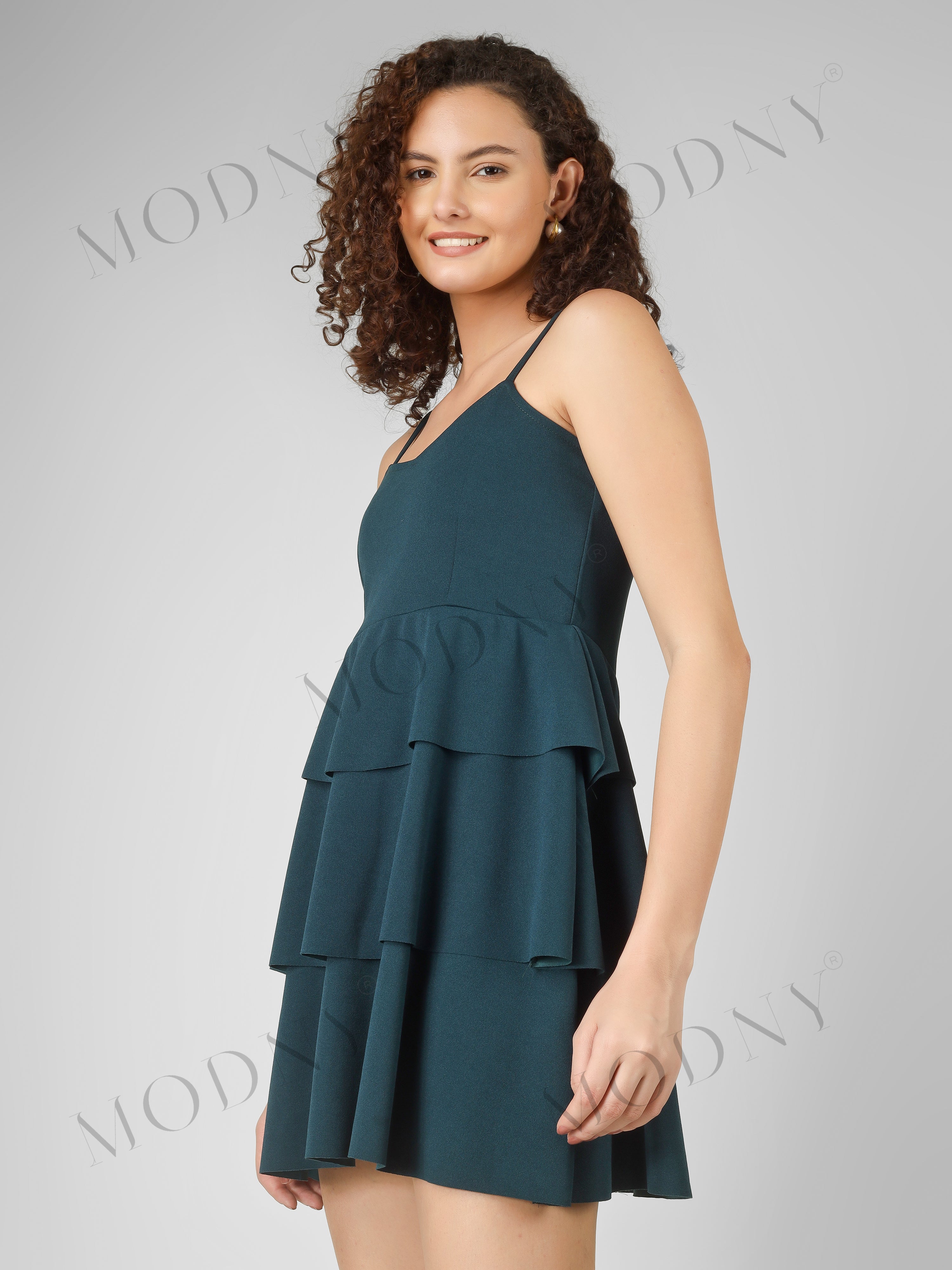 CASCADING TIER SPAGHETTI MINI DRESS