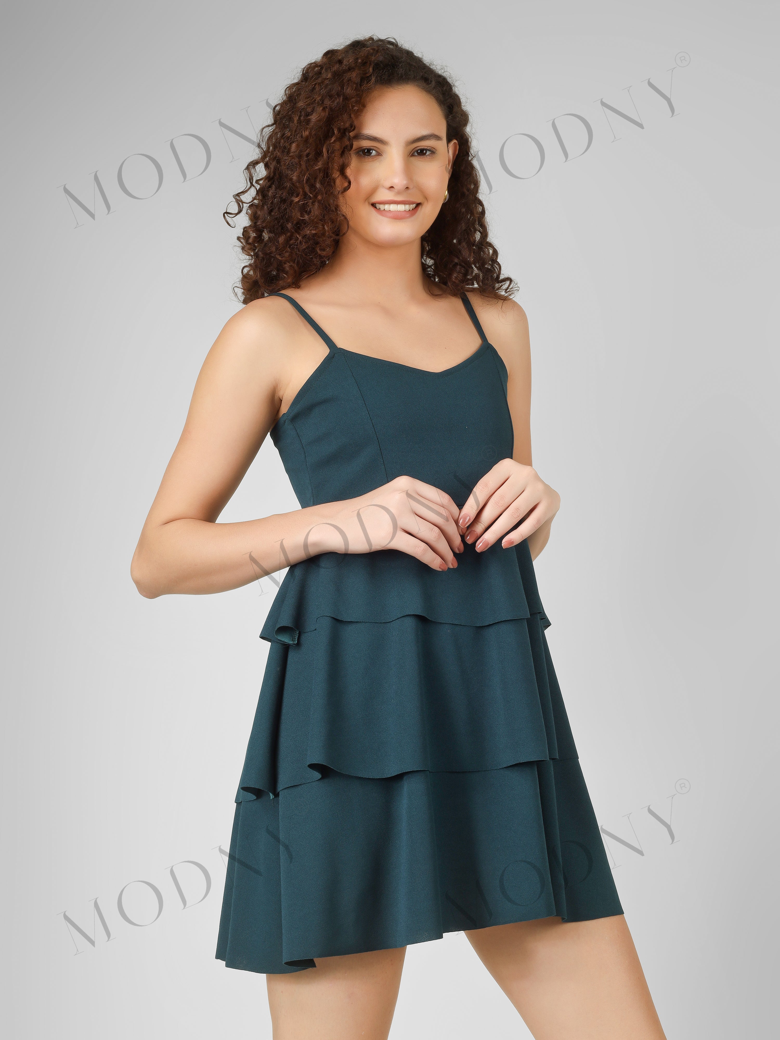 CASCADING TIER SPAGHETTI MINI DRESS