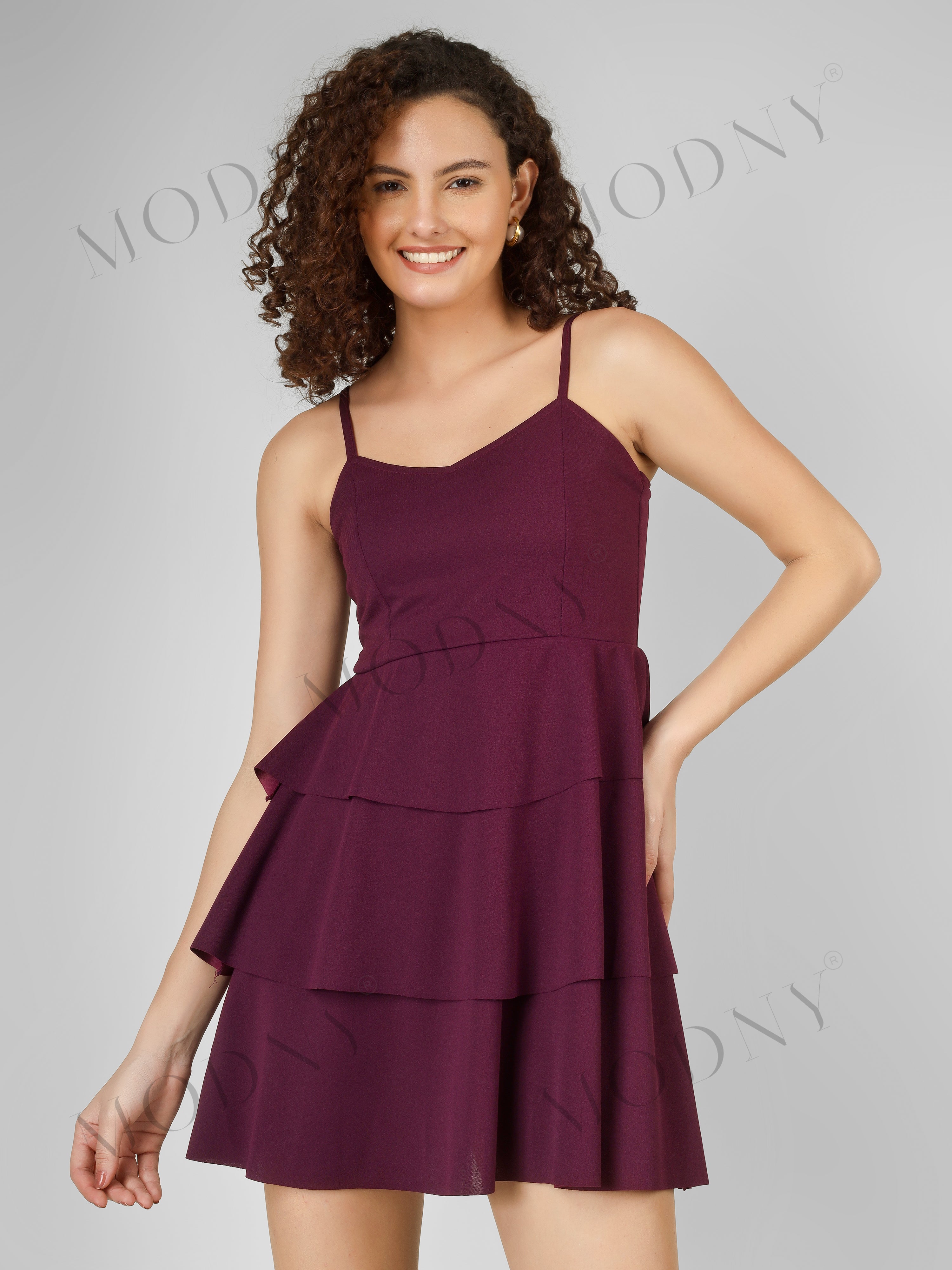 CASCADING TIER SPAGHETTI MINI DRESS