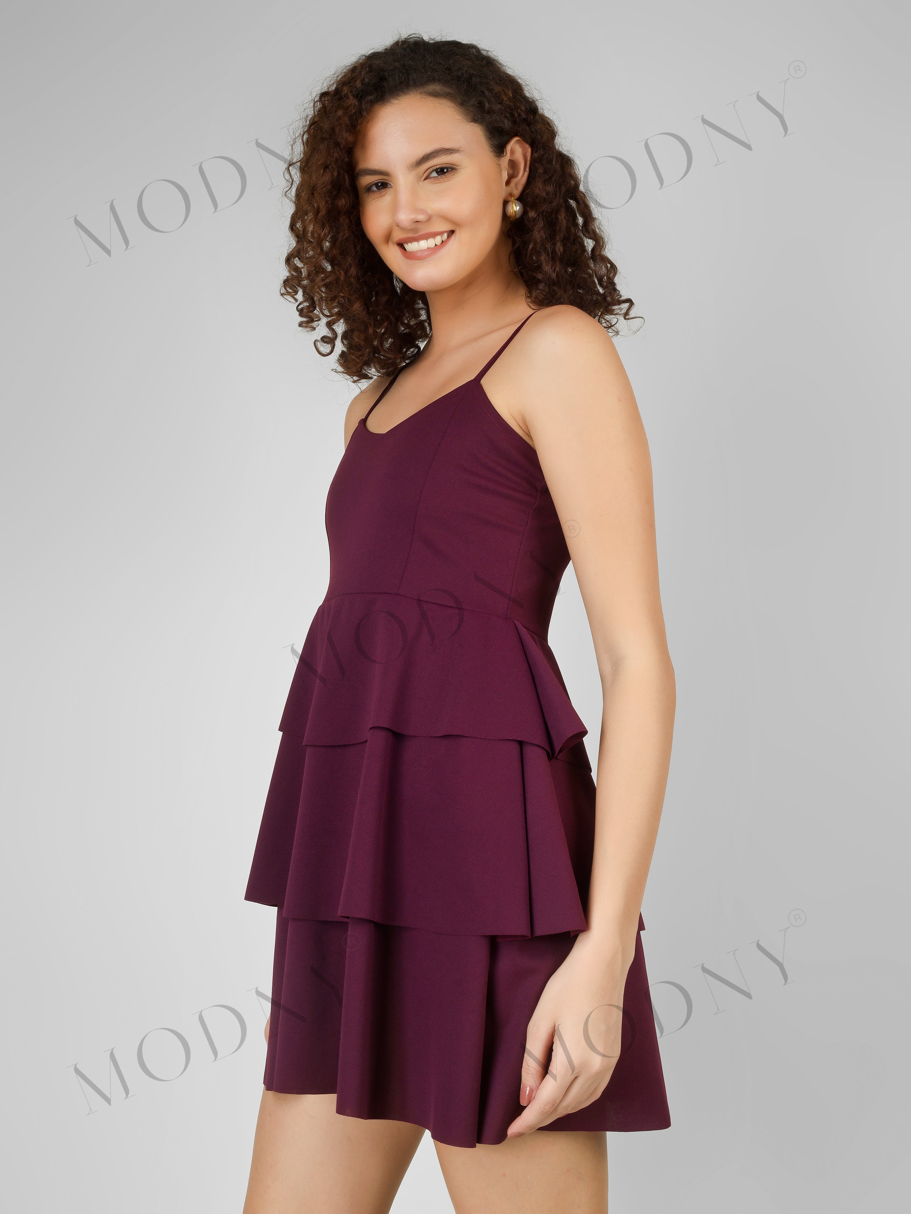 CASCADING TIER SPAGHETTI MINI DRESS