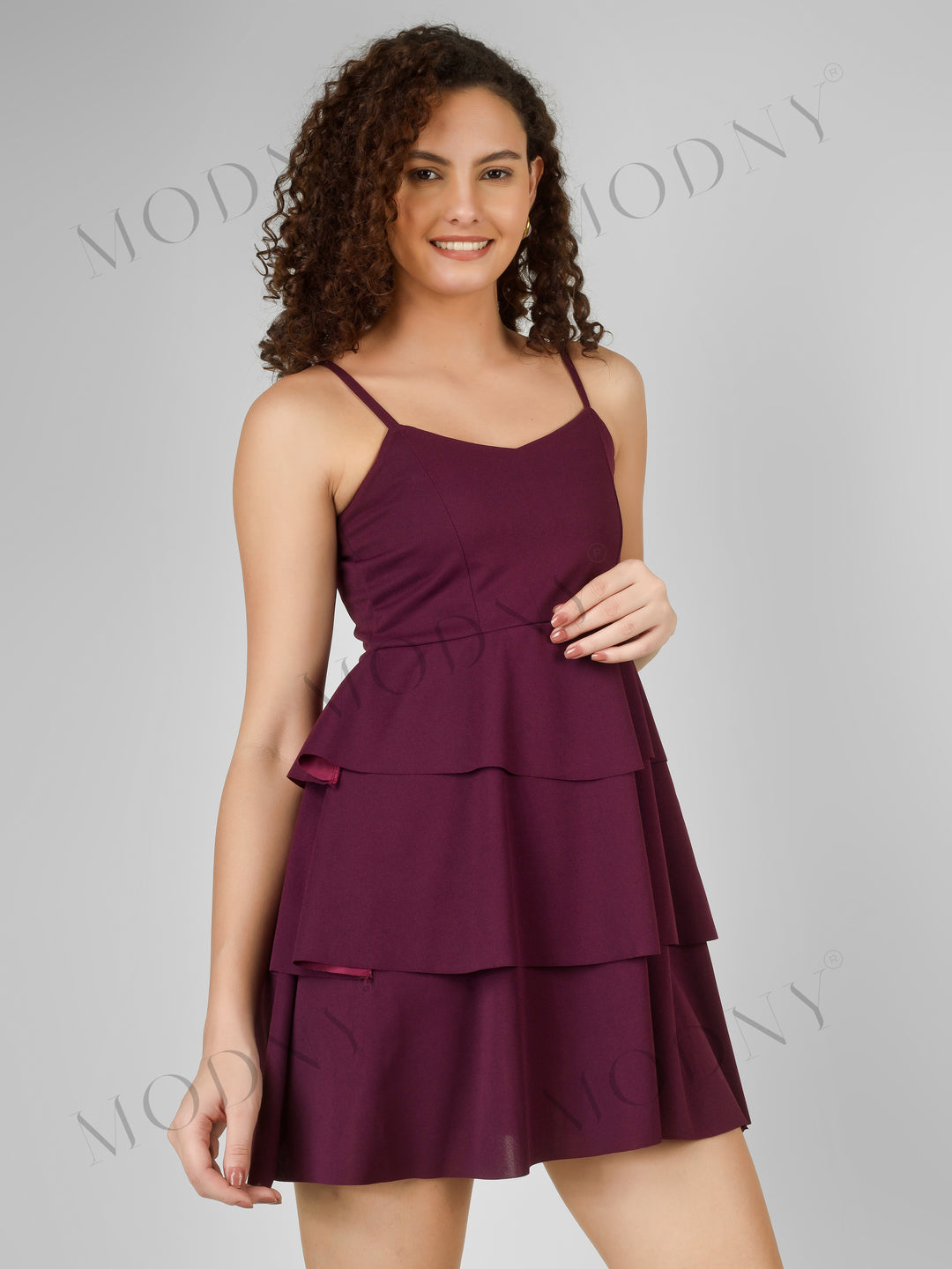 CASCADING TIER SPAGHETTI MINI DRESS