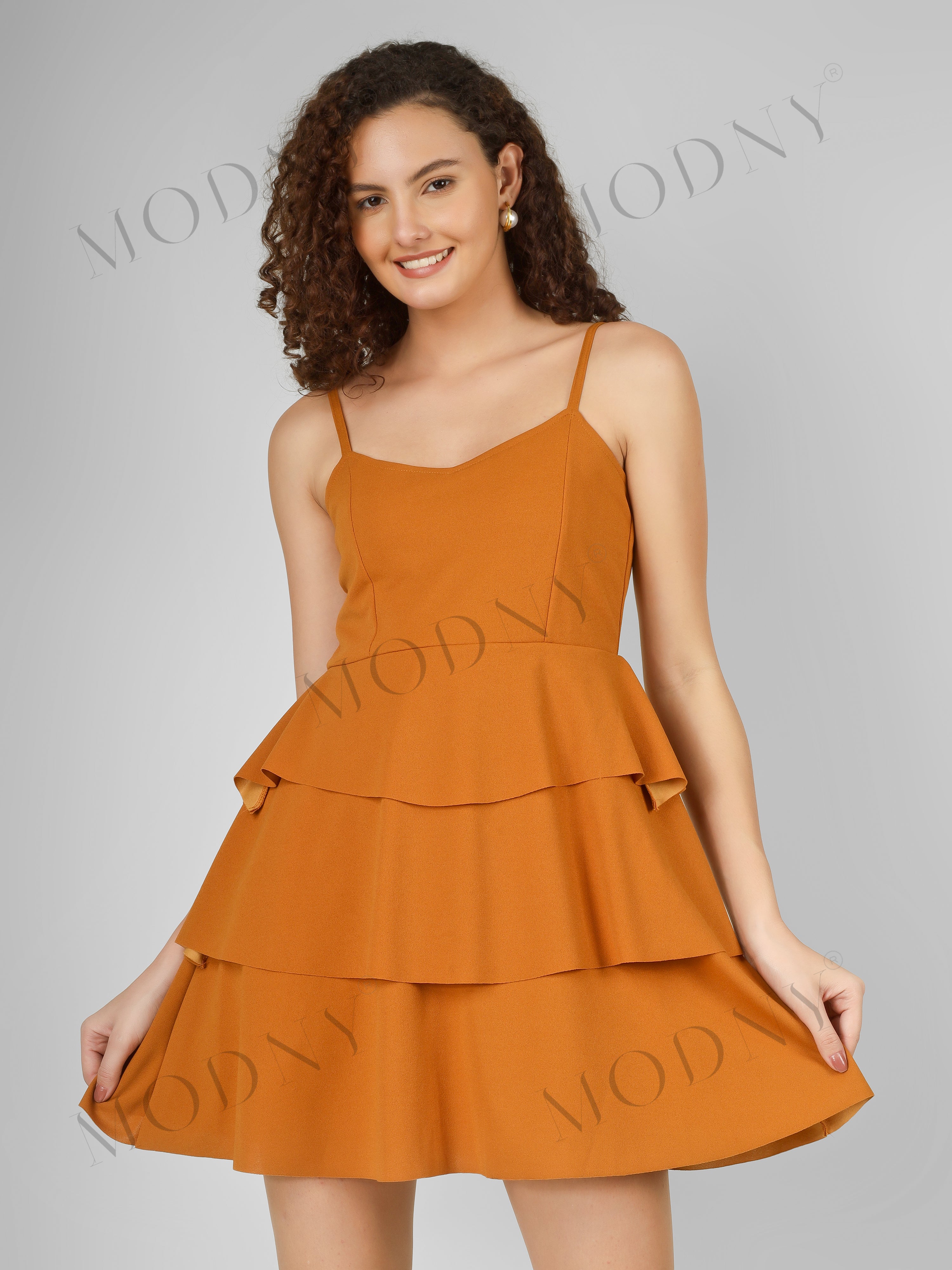 CASCADING TIER SPAGHETTI MINI DRESS