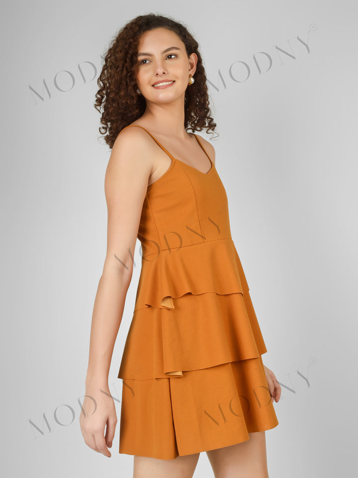 CASCADING TIER SPAGHETTI MINI DRESS