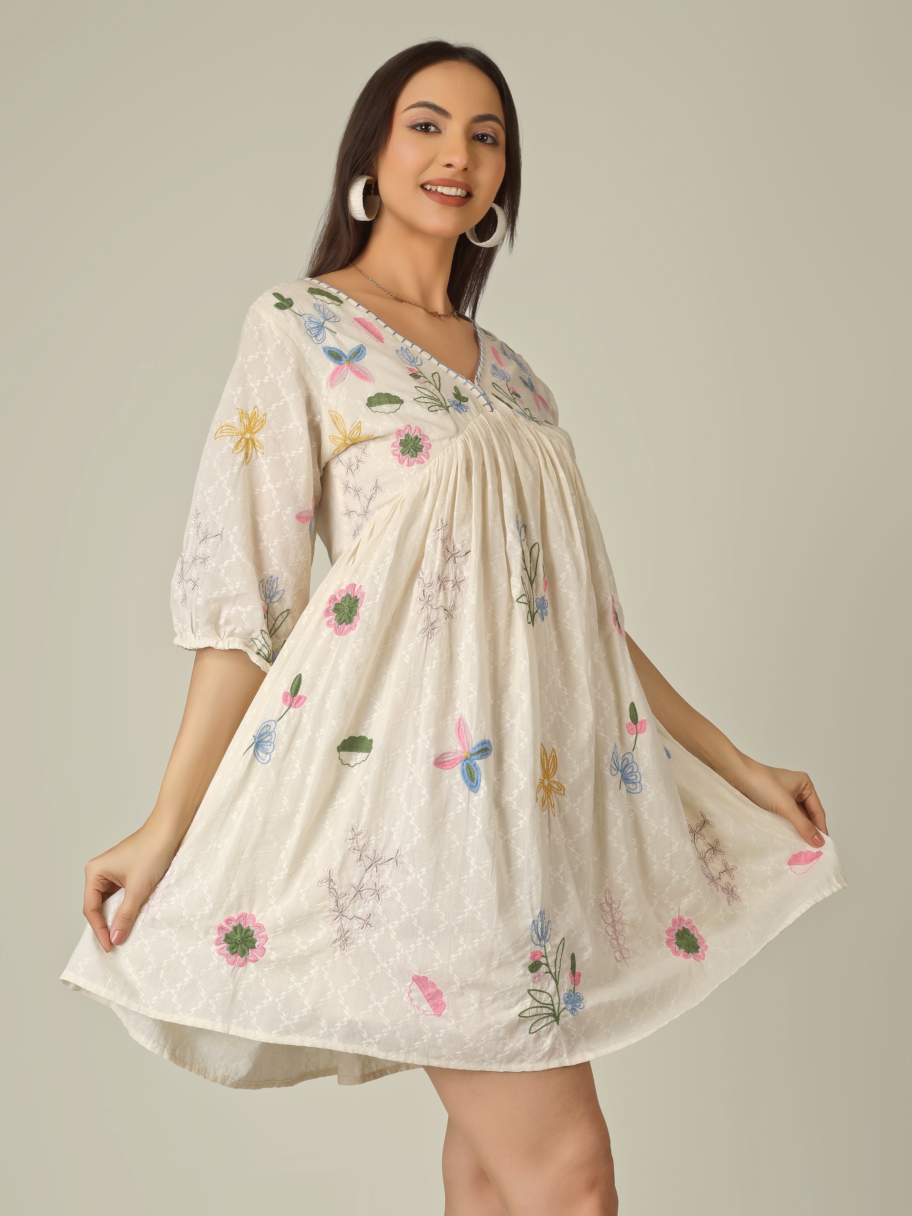 BOHO FLORAL PLEATED TUNIC