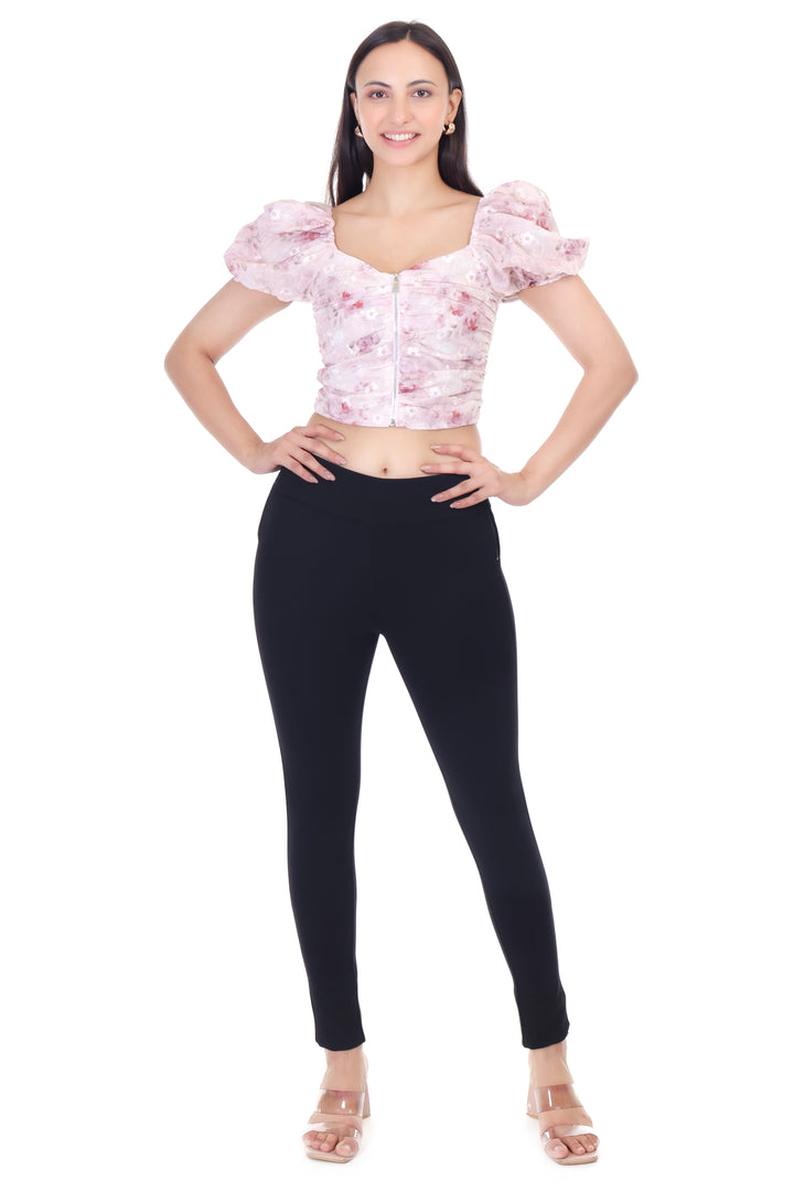 FLORAL PRINT CENTER ZIP CROP TOP
