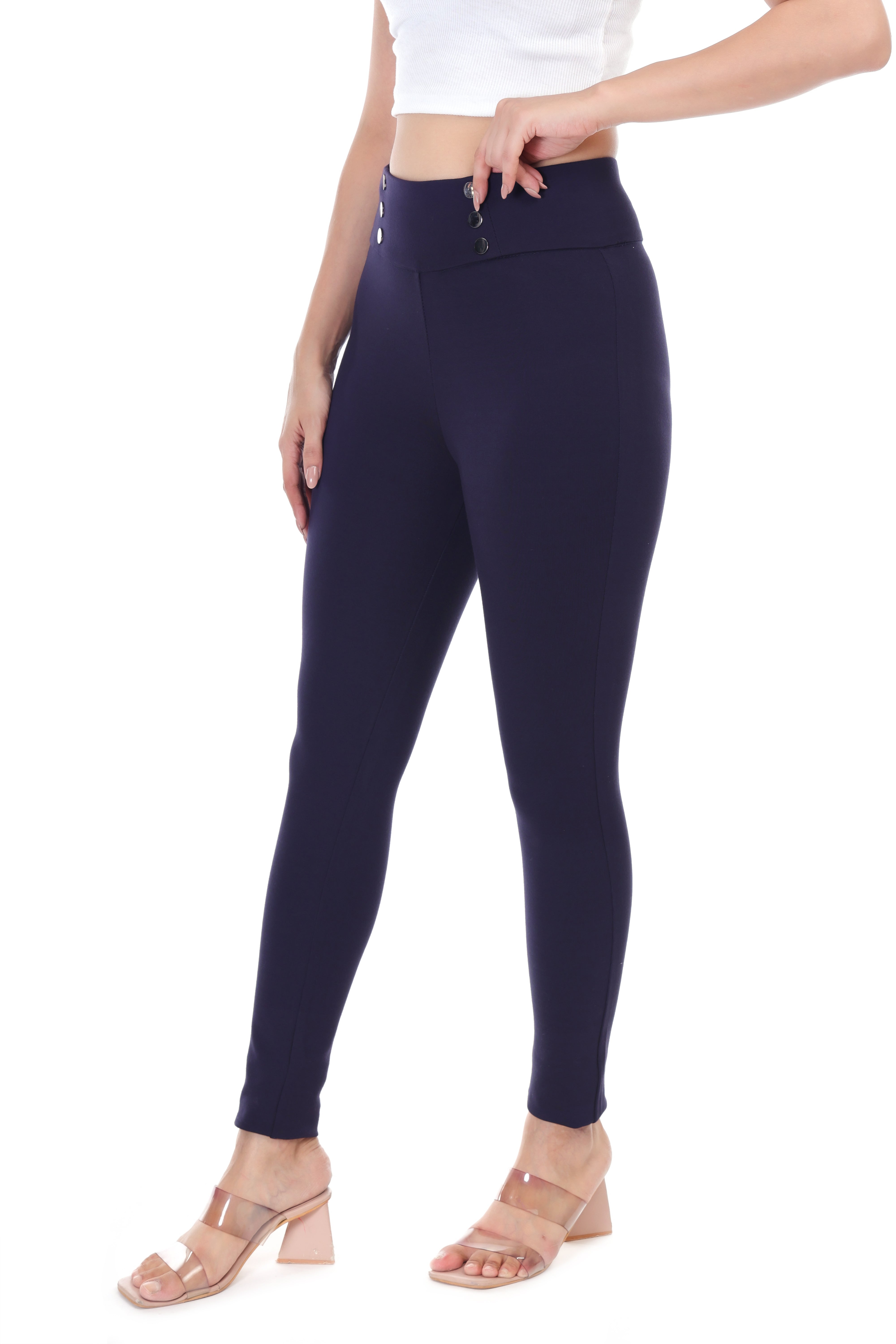 BUTTONED GRACE BELTED NAVY BLUE JEGGING
