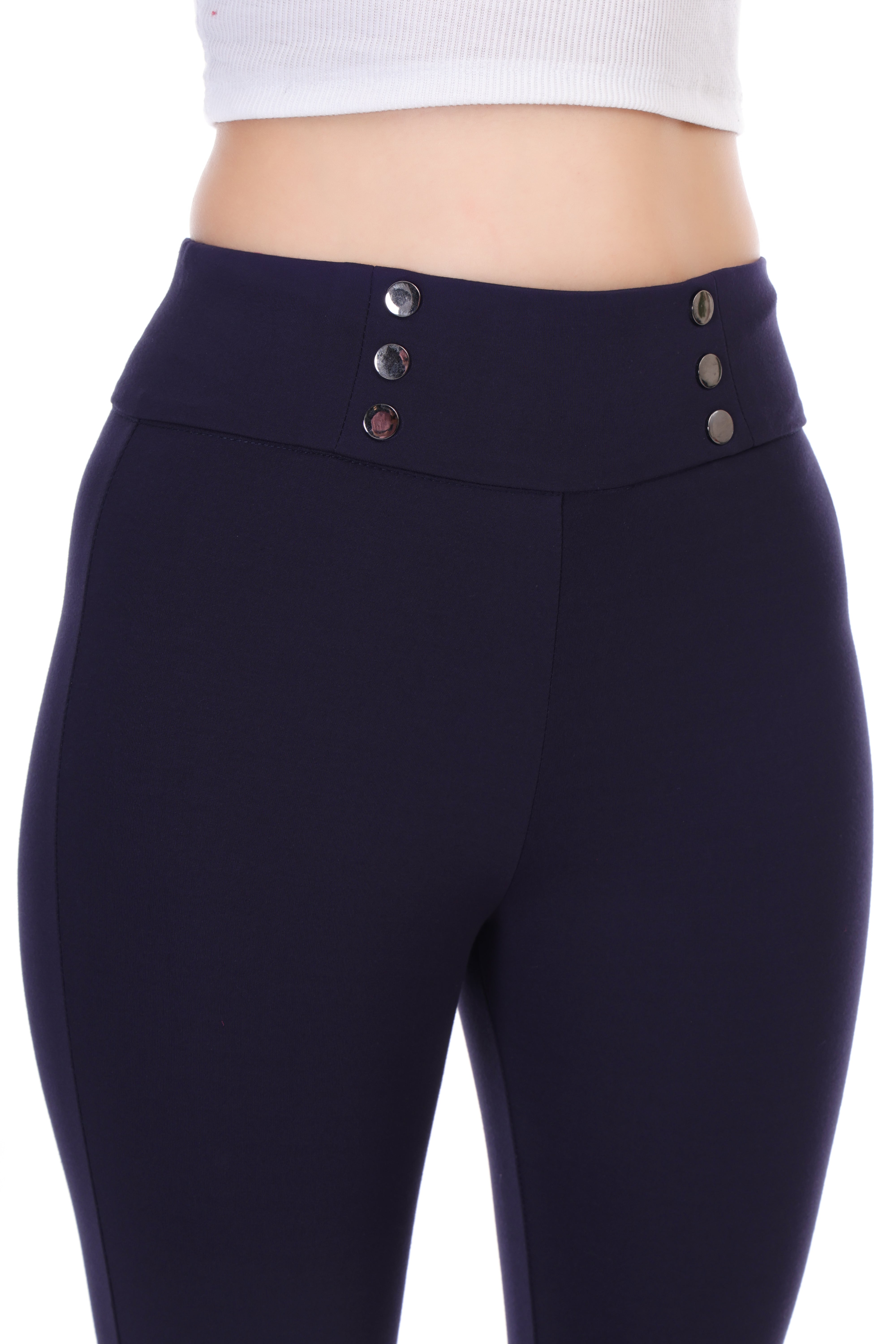 BUTTONED GRACE BELTED NAVY BLUE JEGGING