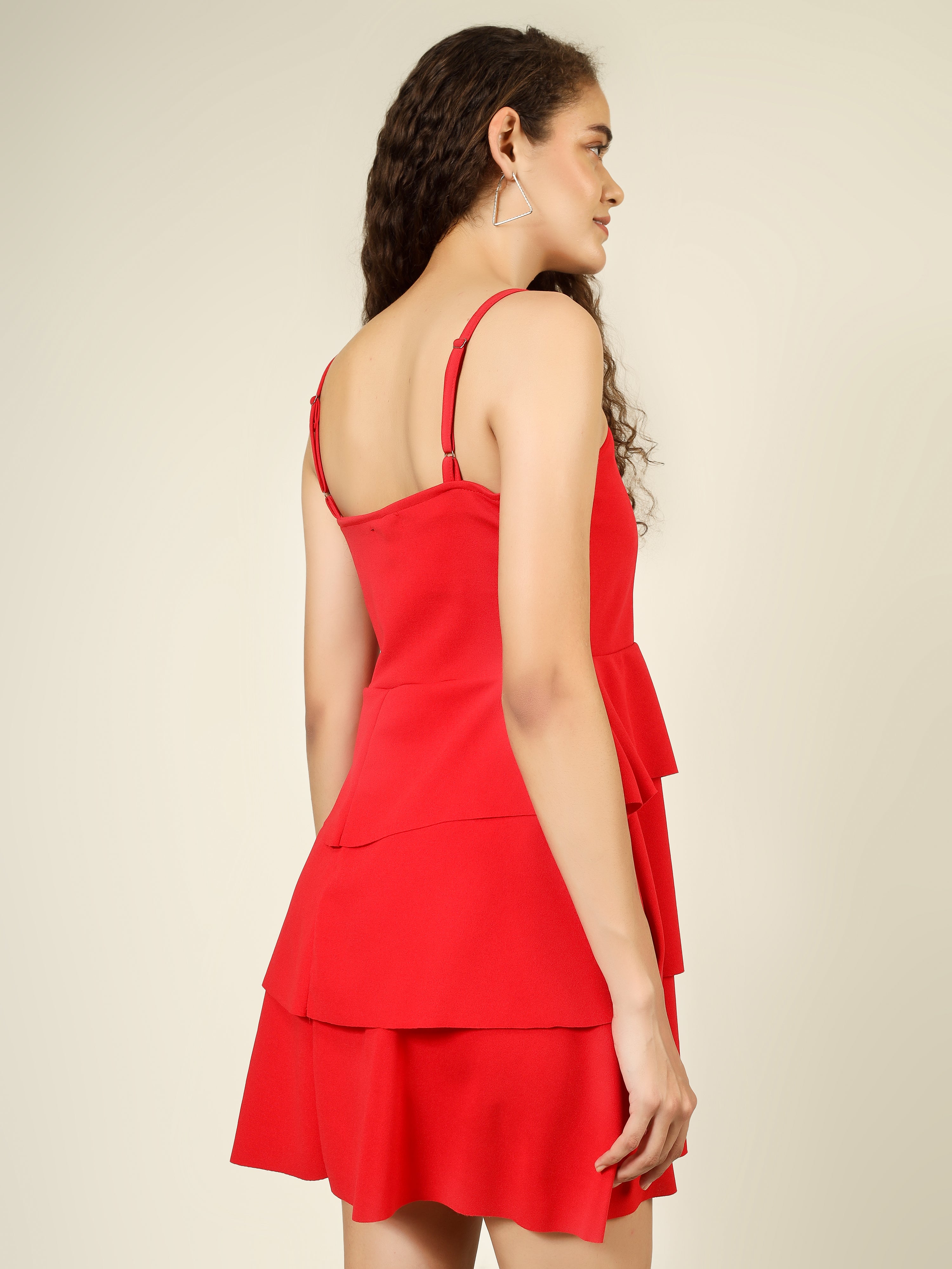 CASCADING TIER SPAGHETTI MINI DRESS