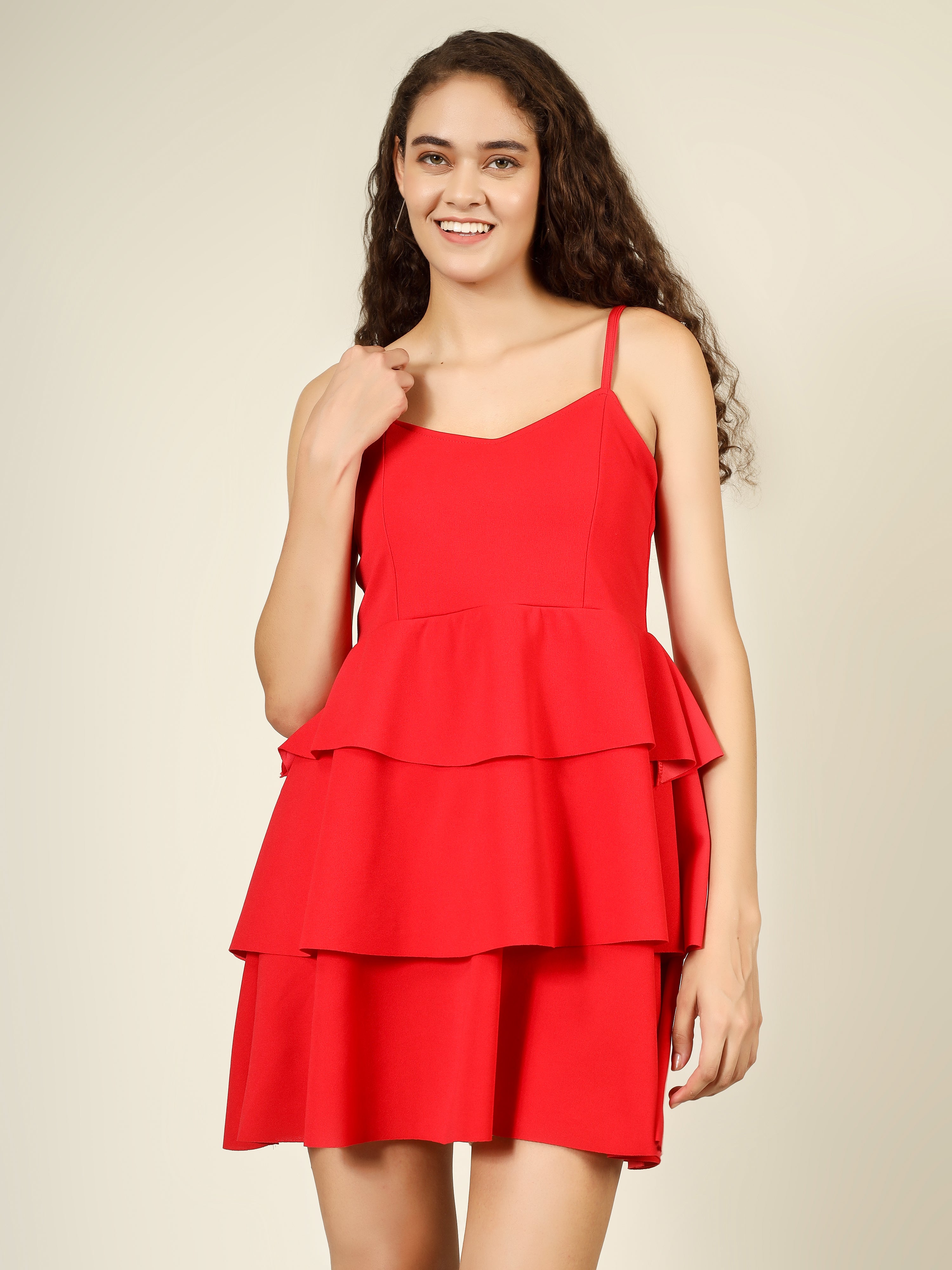 CASCADING TIER SPAGHETTI MINI DRESS