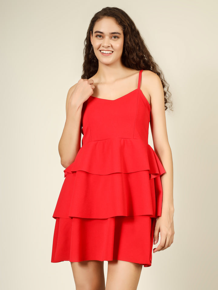 CASCADING TIER SPAGHETTI MINI DRESS