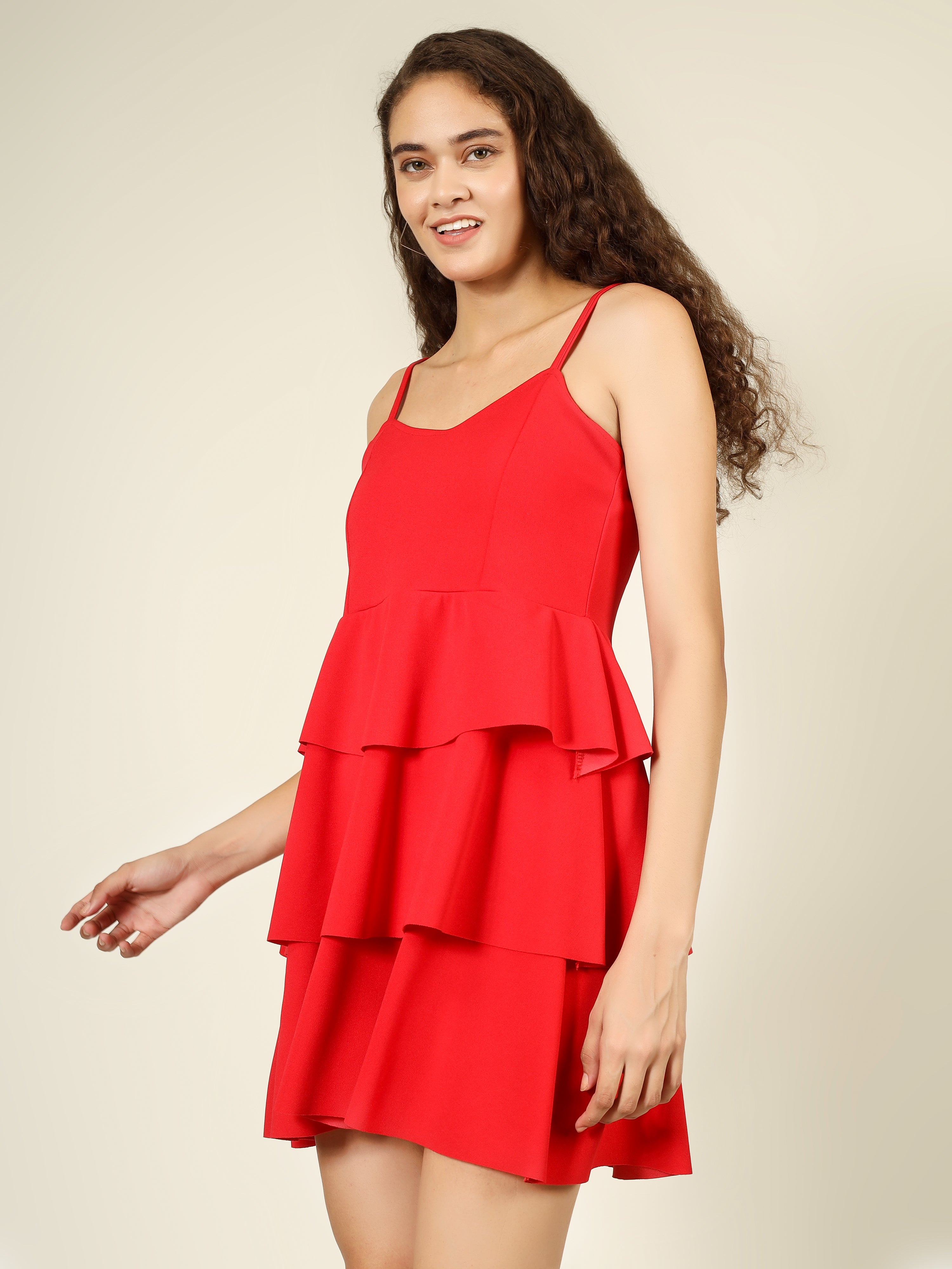 CASCADING TIER SPAGHETTI MINI DRESS