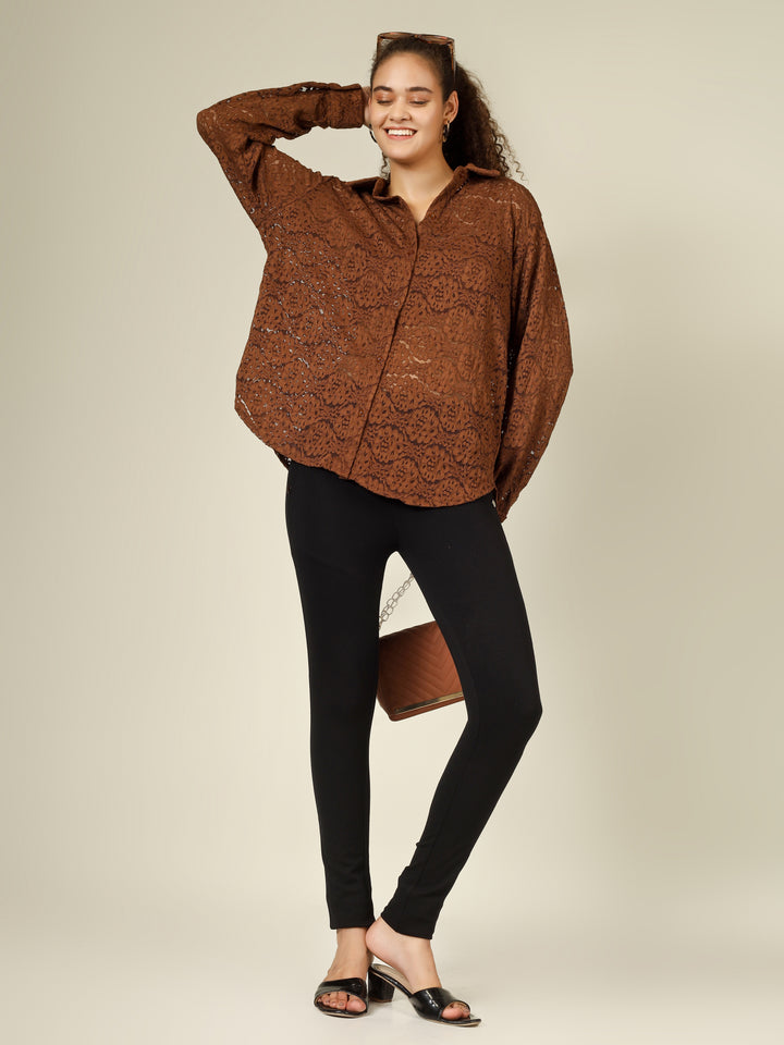 DETAILED CROCHET OPEN SHIRT & TUBE