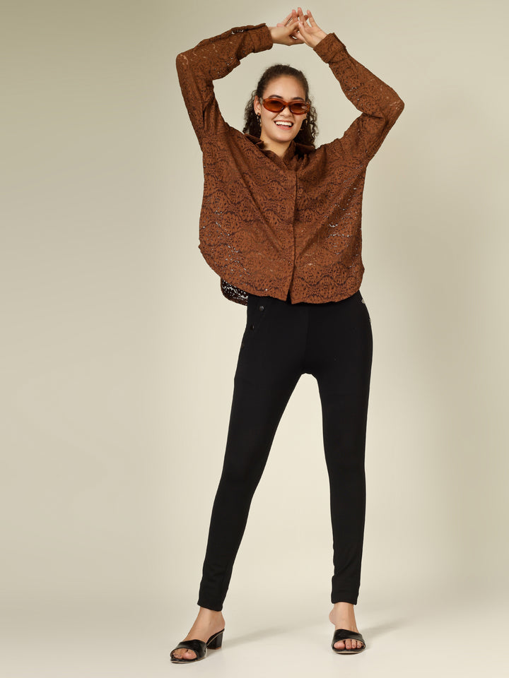 DETAILED CROCHET OPEN SHIRT & TUBE