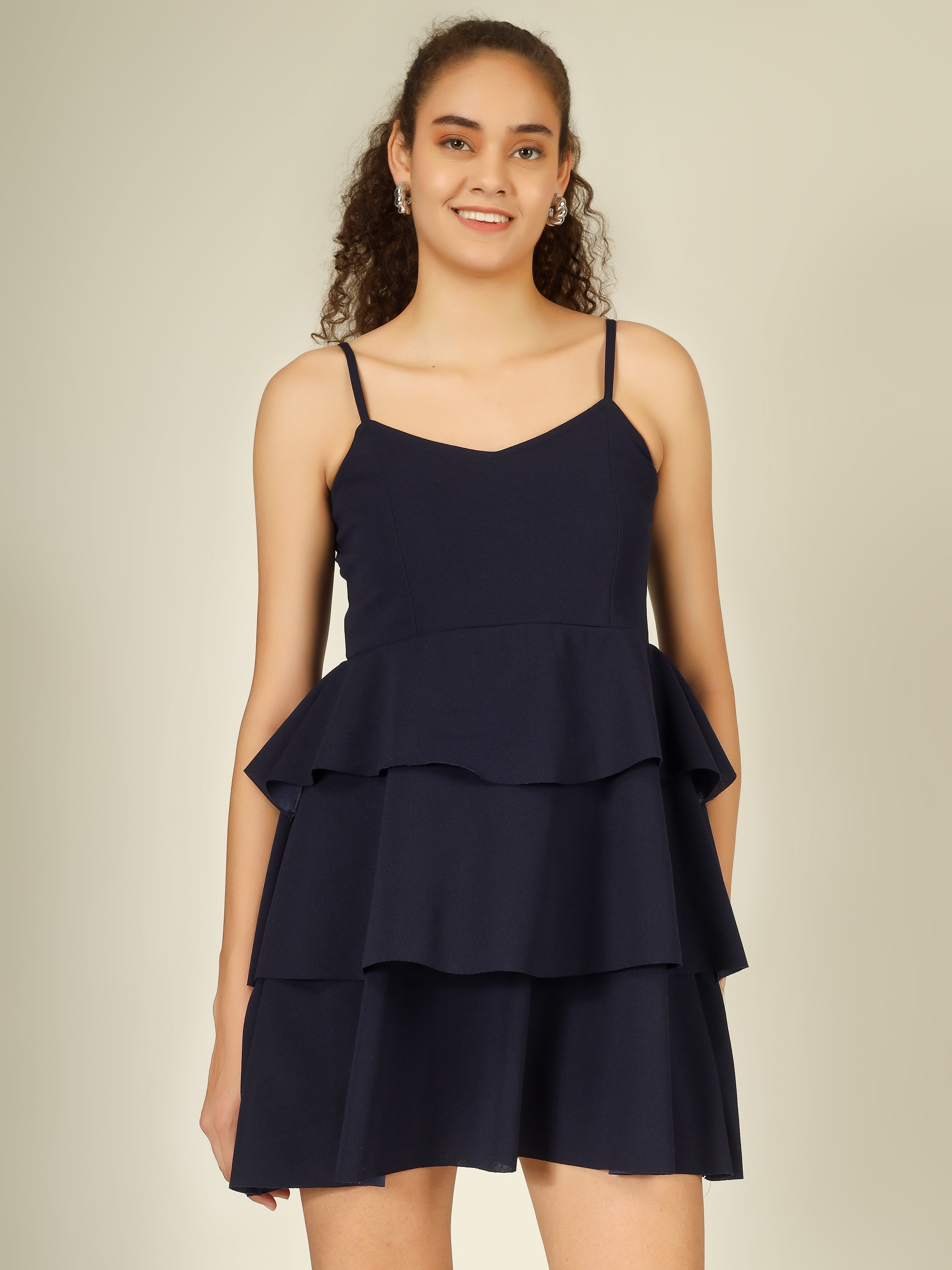 CASCADING TIER SPAGHETTI MINI DRESS