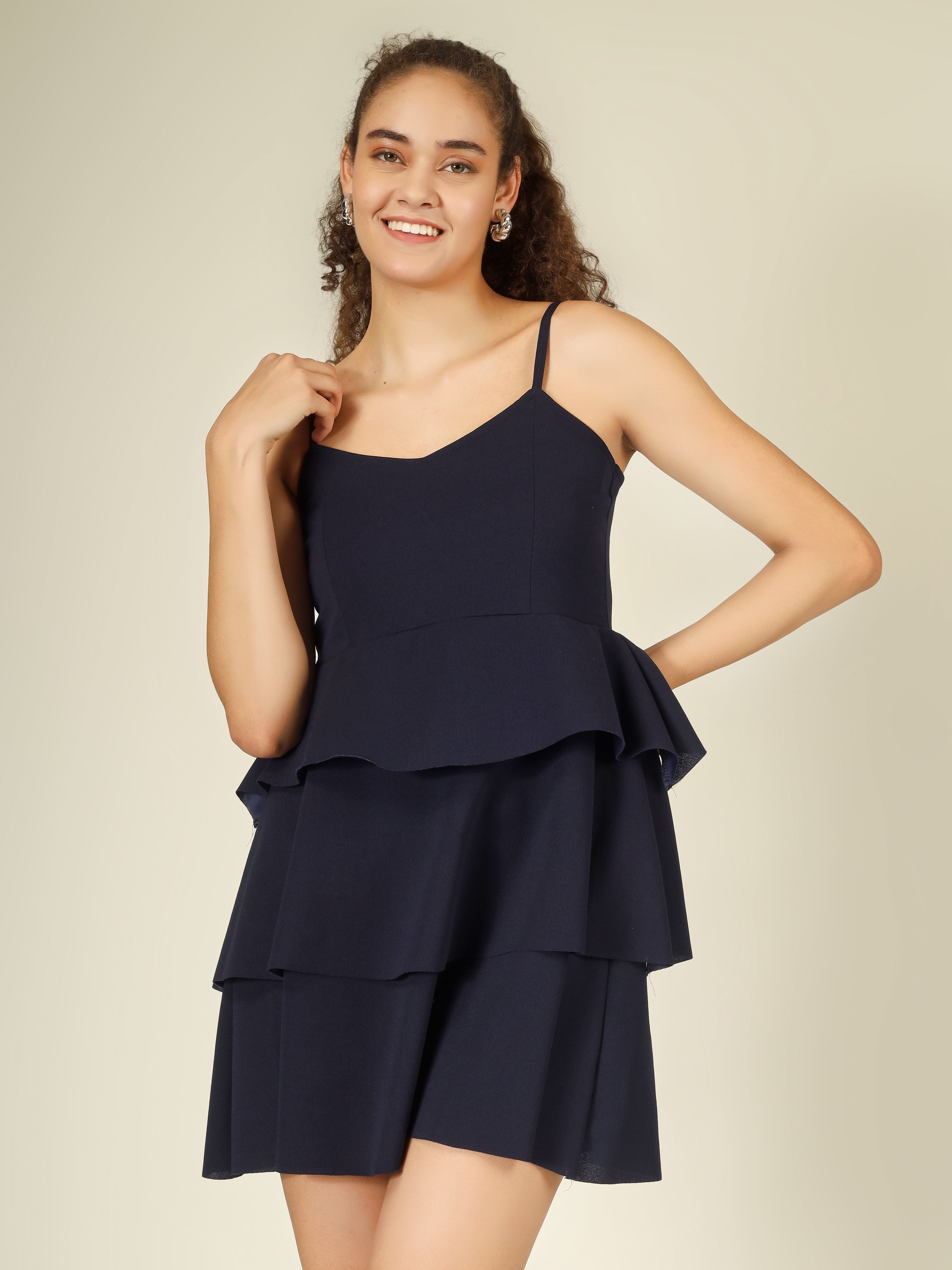CASCADING TIER SPAGHETTI MINI DRESS