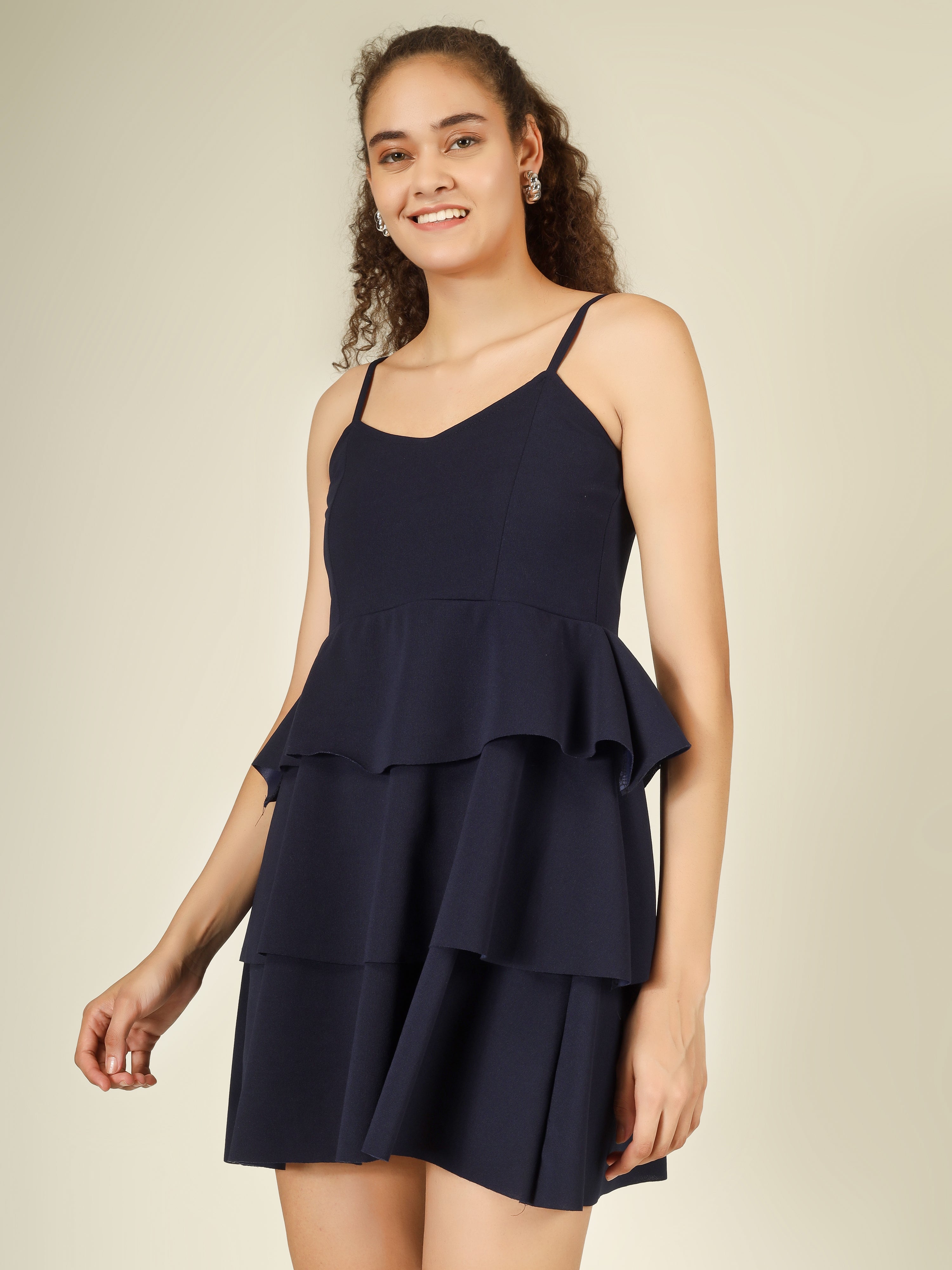CASCADING TIER SPAGHETTI MINI DRESS
