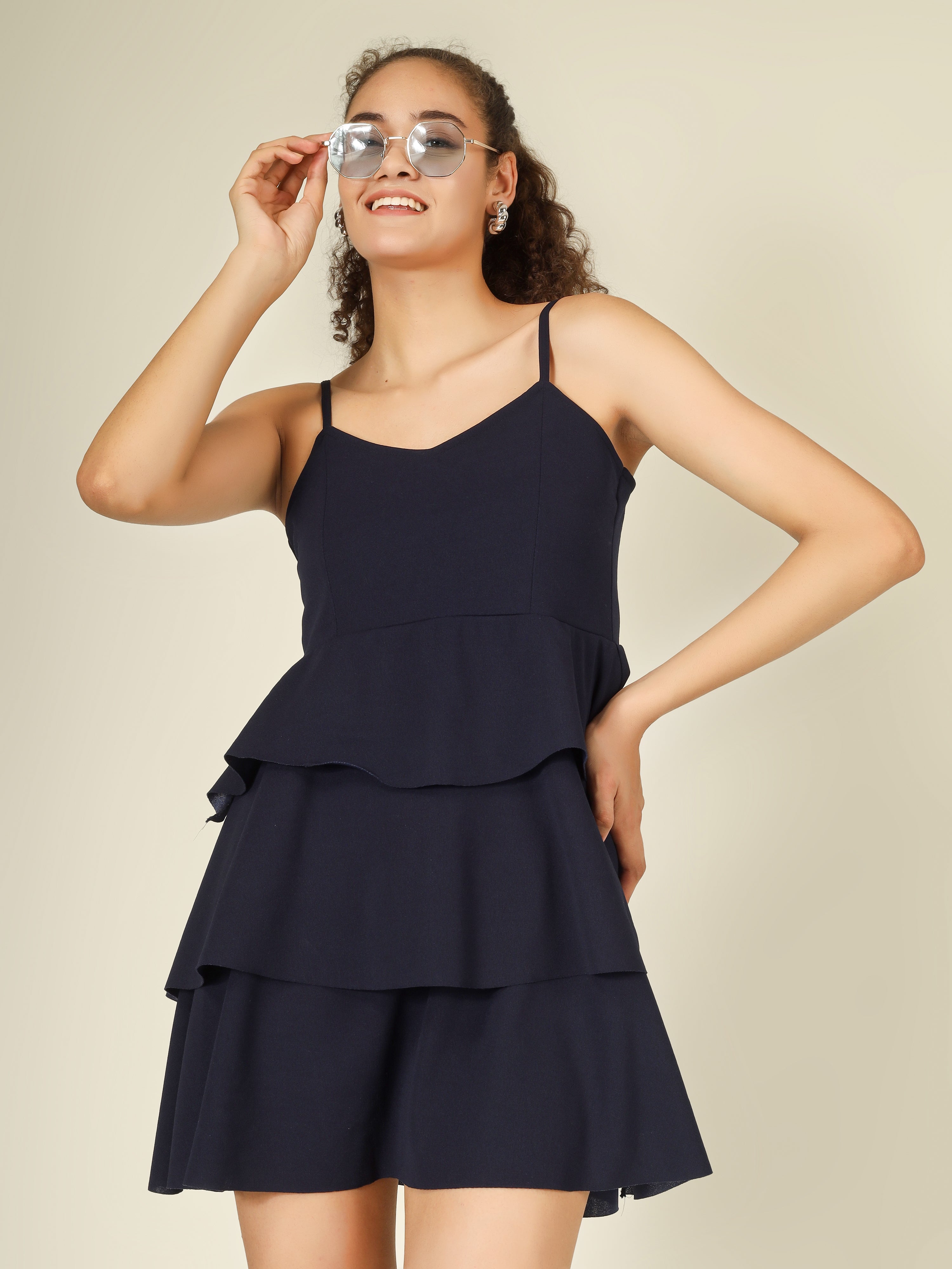 CASCADING TIER SPAGHETTI MINI DRESS