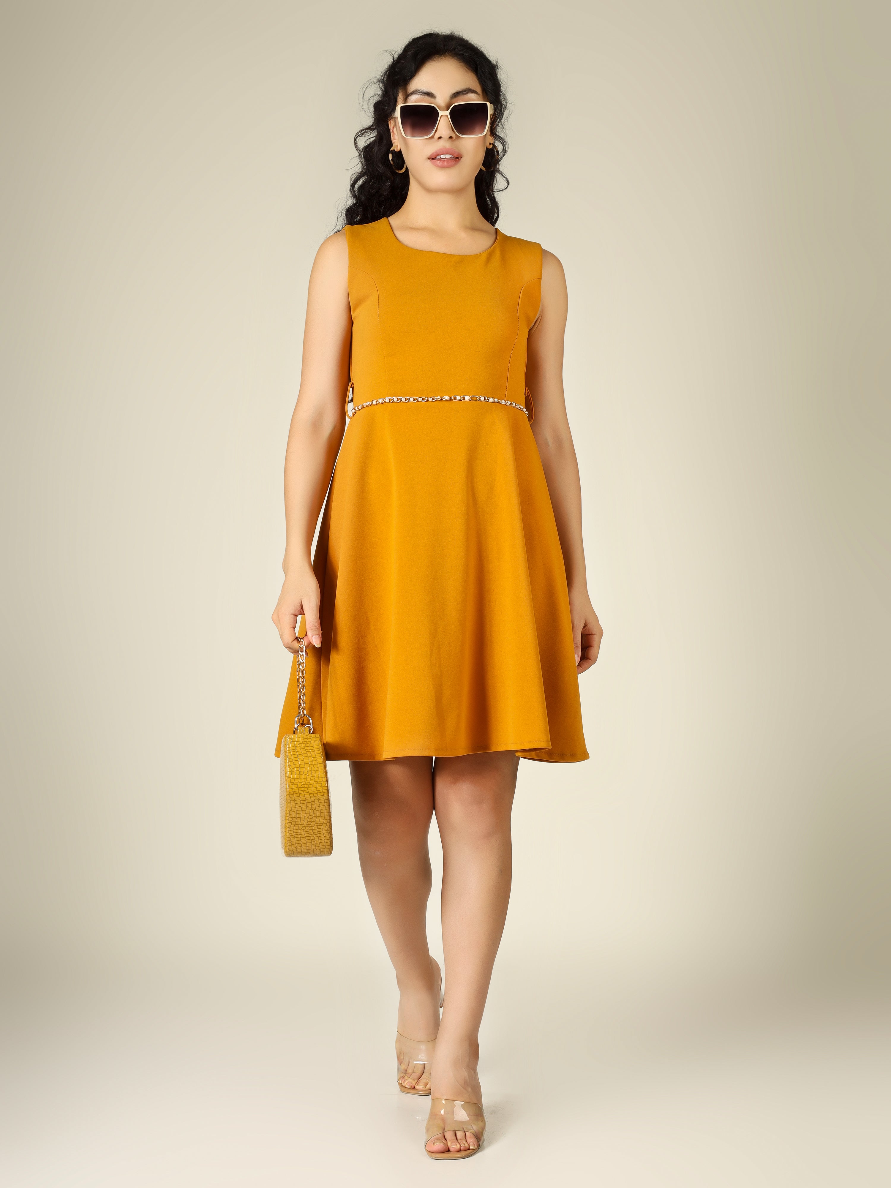 PEARL BELTED MINI DRESS