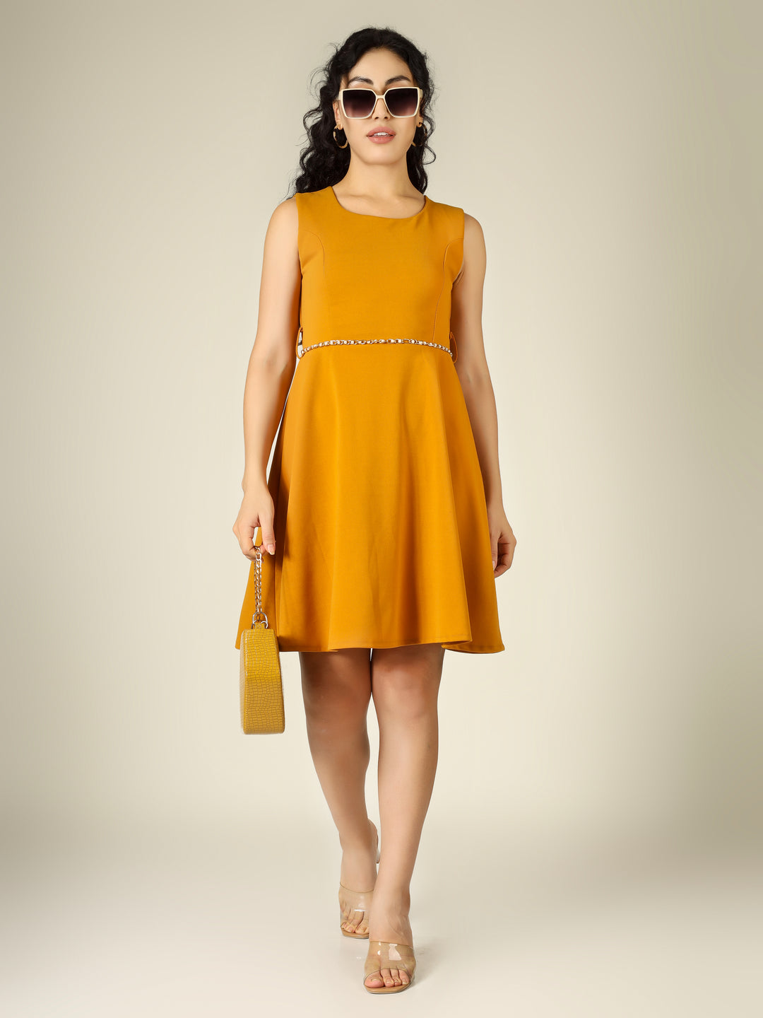 PEARL BELTED MINI DRESS
