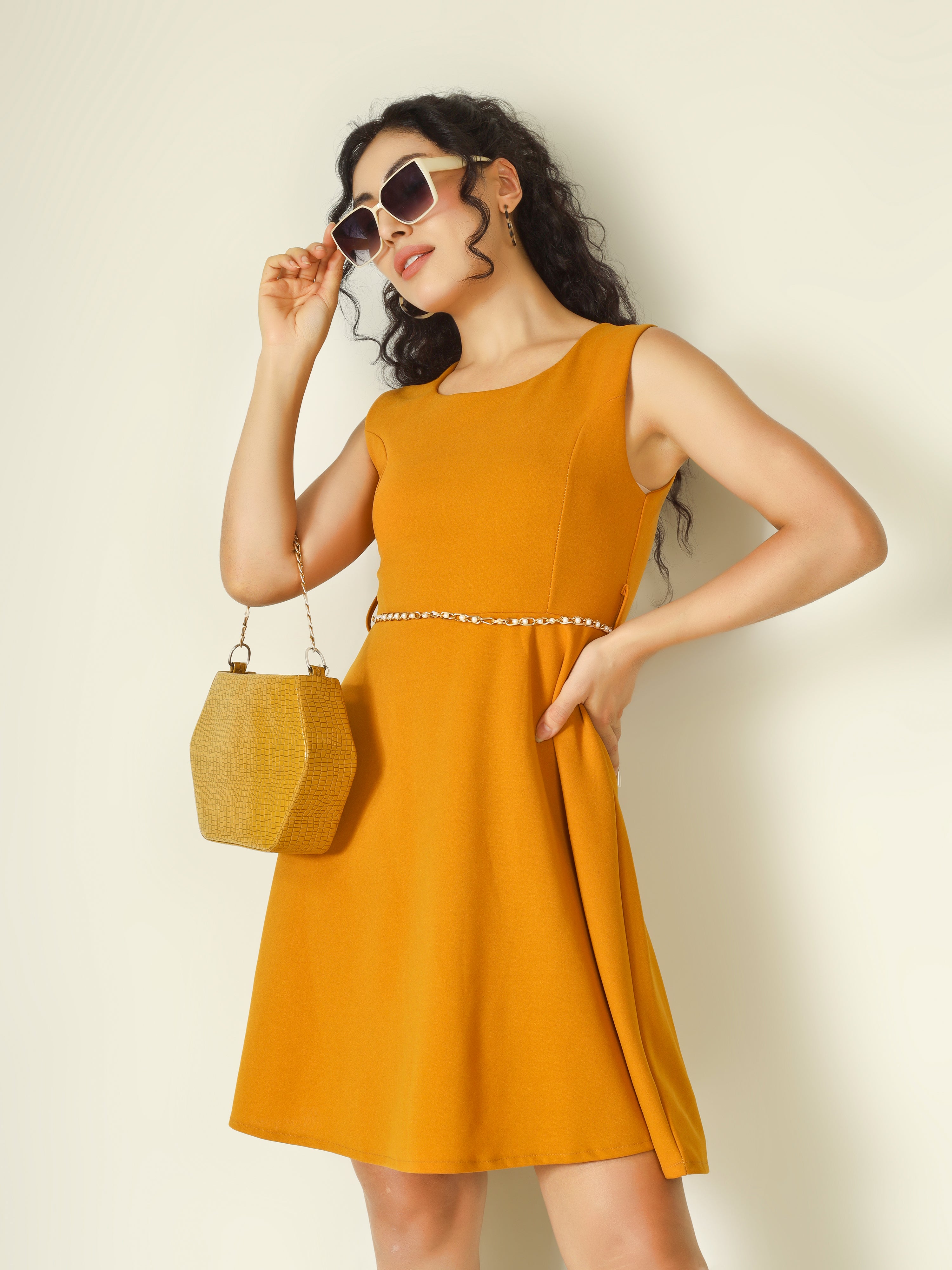 PEARL BELTED MINI DRESS