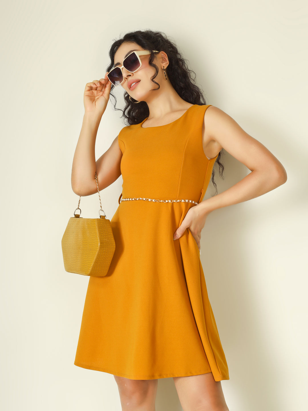 PEARL BELTED MINI DRESS