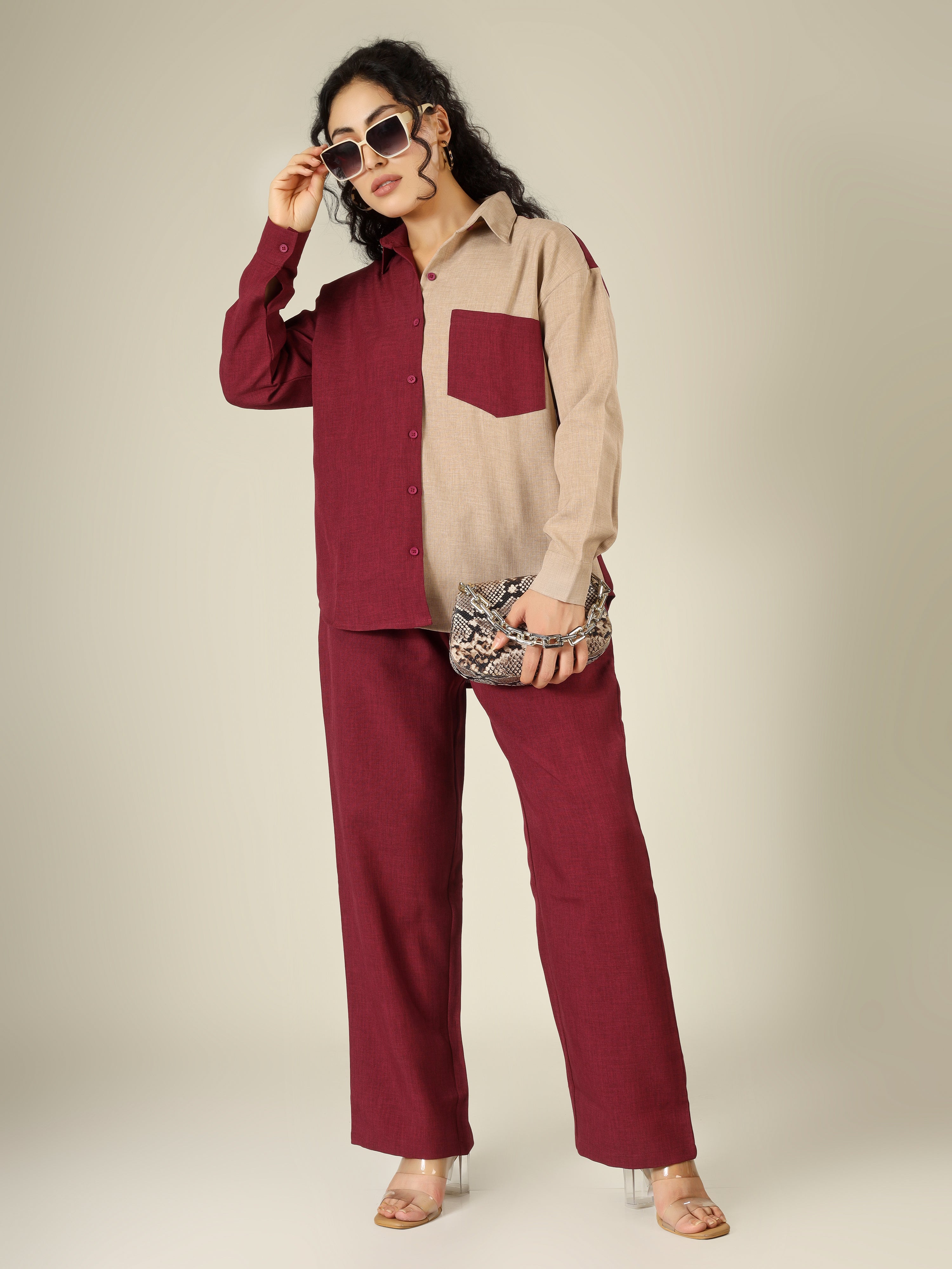CHIC CONTRAST LINEN CO-ORD SET -NOIR & SAND EDITION