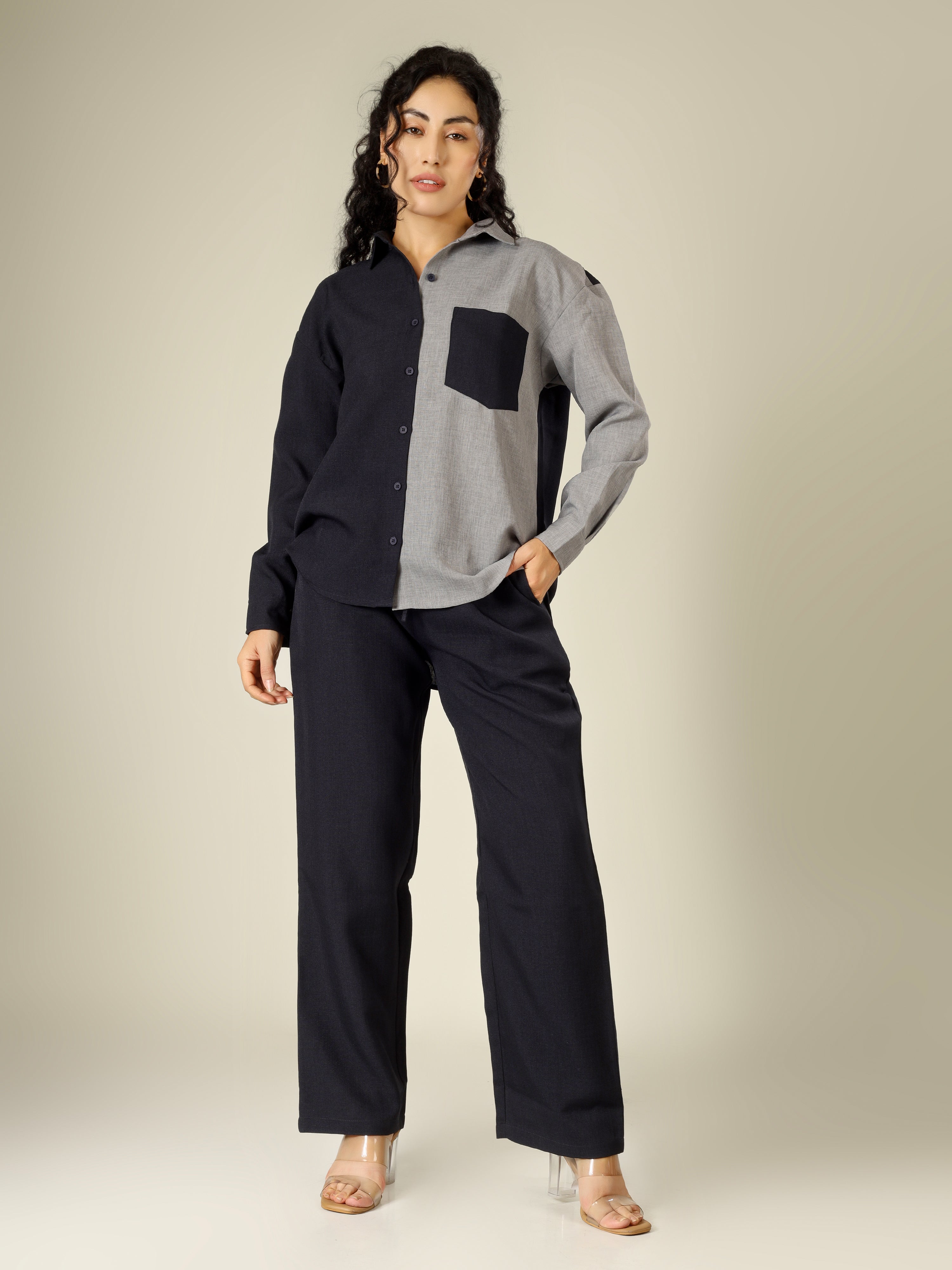 CHIC CONTRAST LINEN CO-ORD SET -NOIR & SAND EDITION