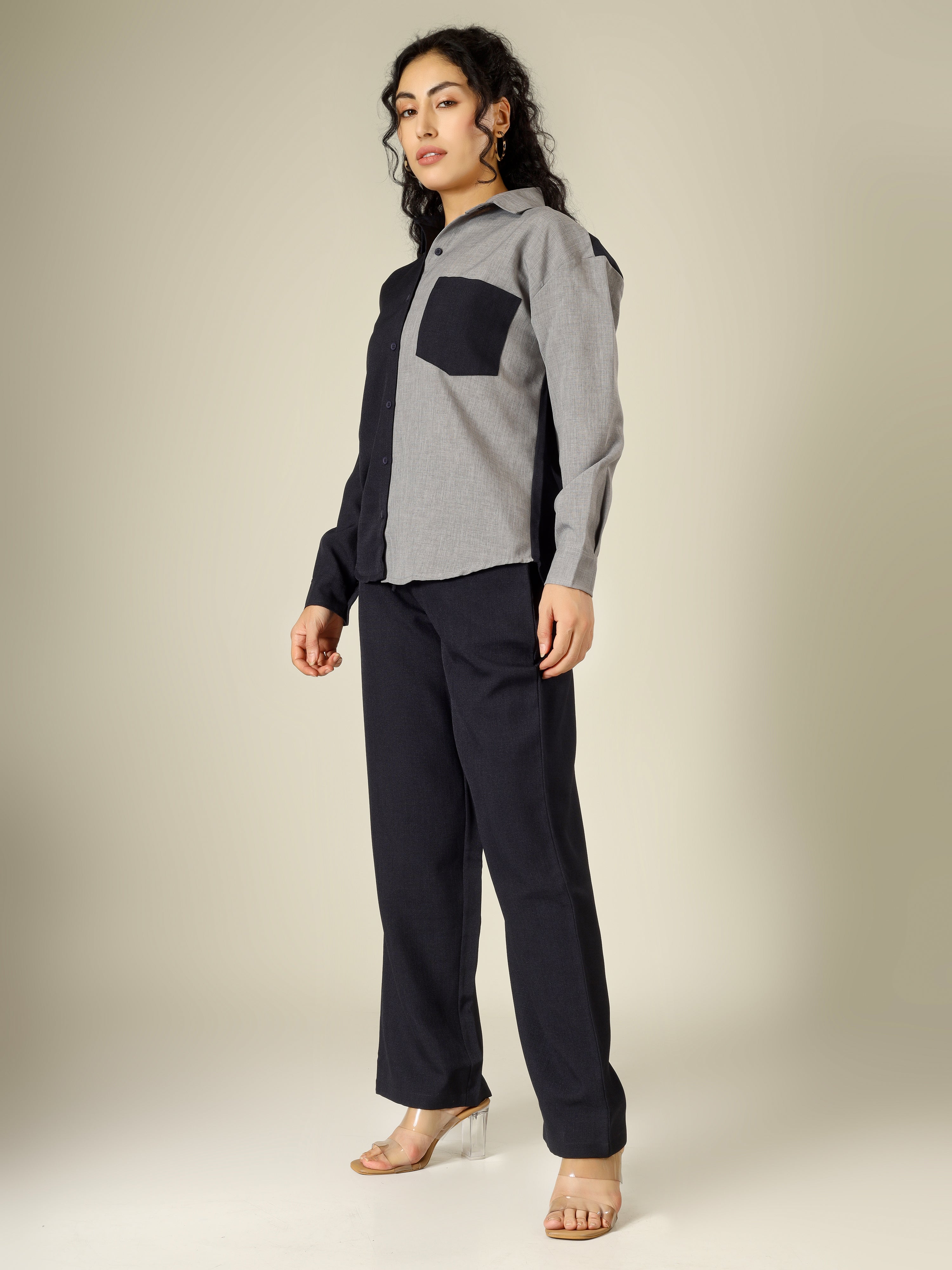 CHIC CONTRAST LINEN CO-ORD SET -NOIR & SAND EDITION