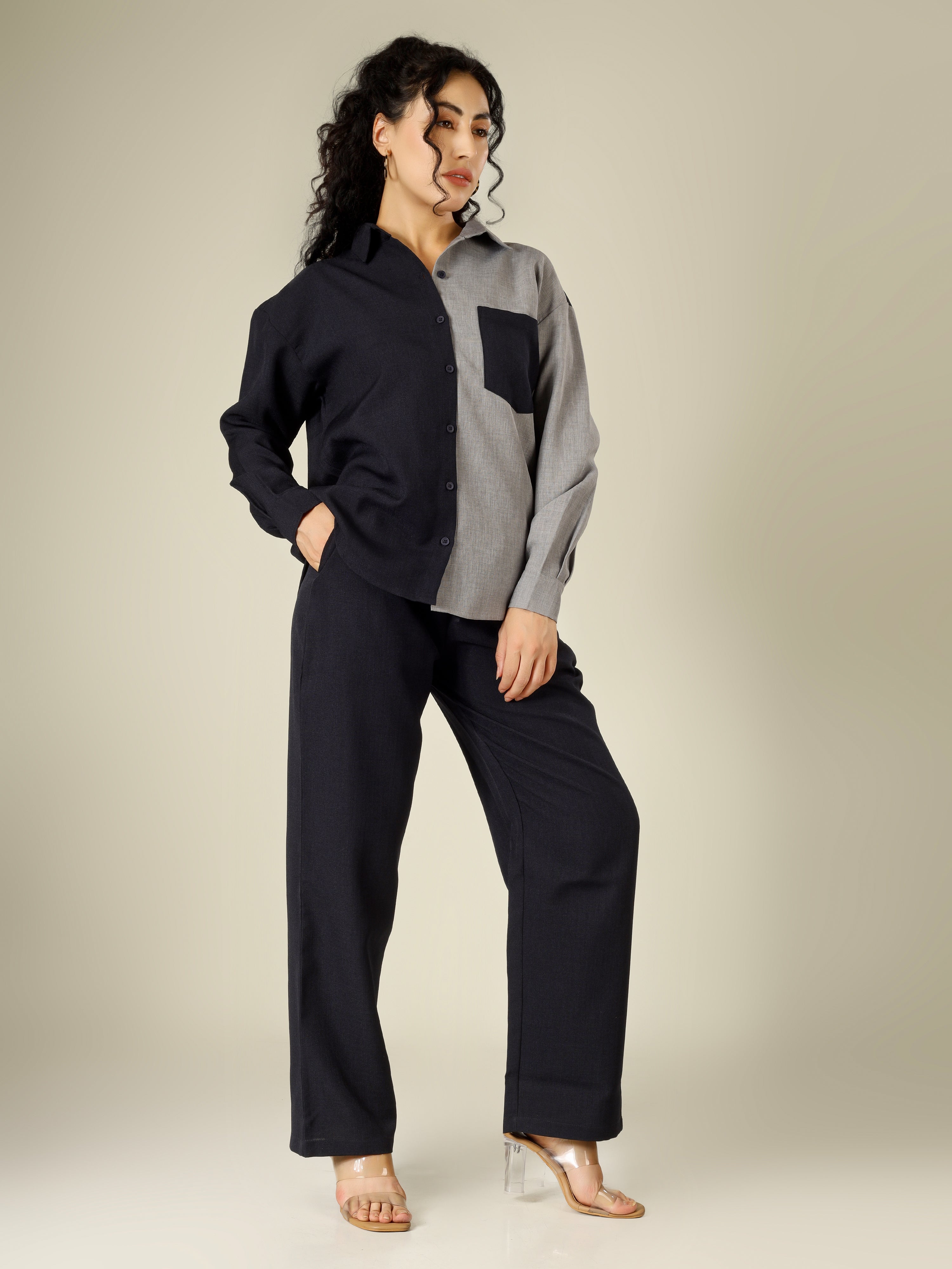 CHIC CONTRAST LINEN CO-ORD SET -NOIR & SAND EDITION