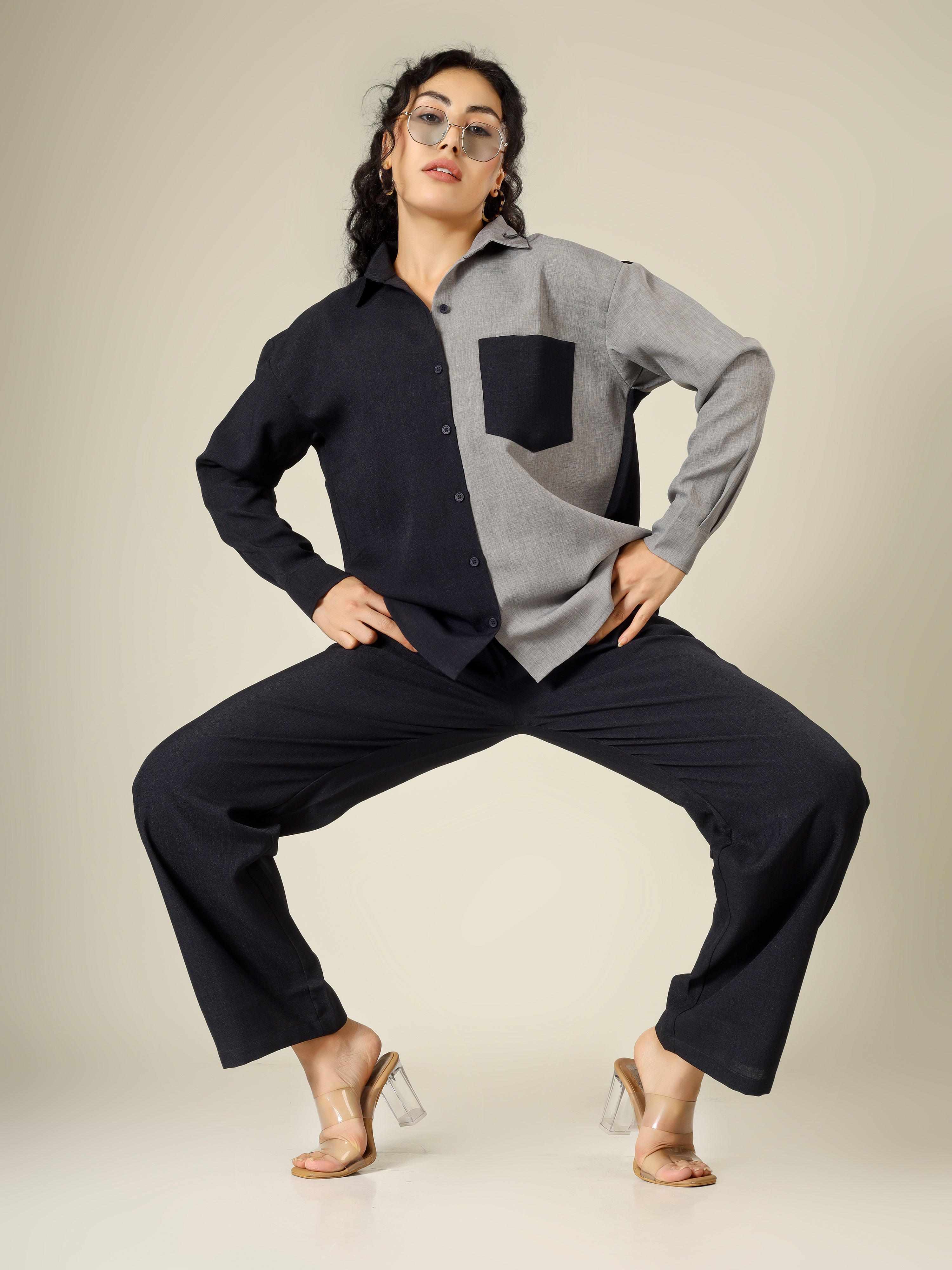 CHIC CONTRAST LINEN CO-ORD SET -NOIR & SAND EDITION