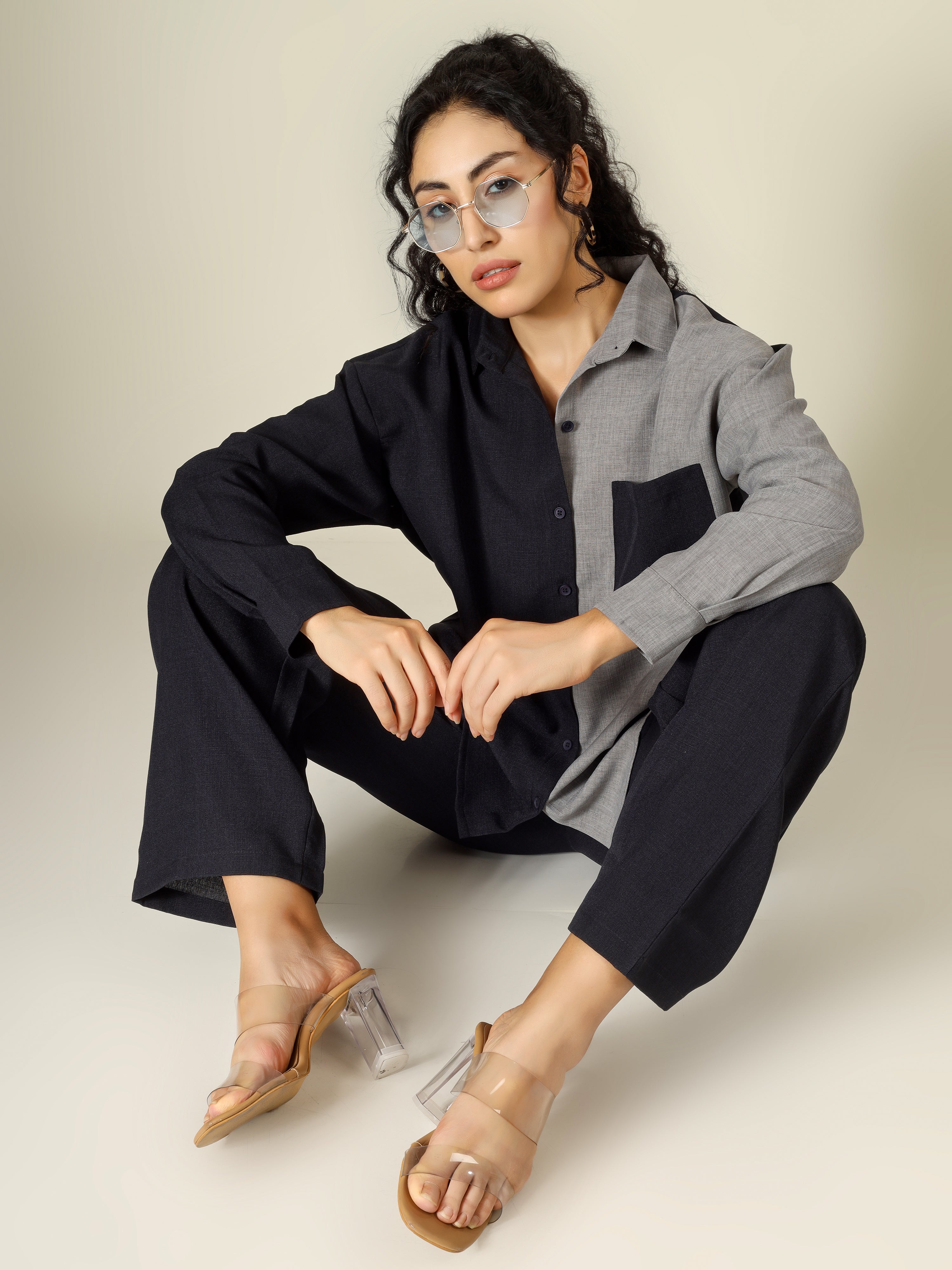 CHIC CONTRAST LINEN CO-ORD SET -NOIR & SAND EDITION