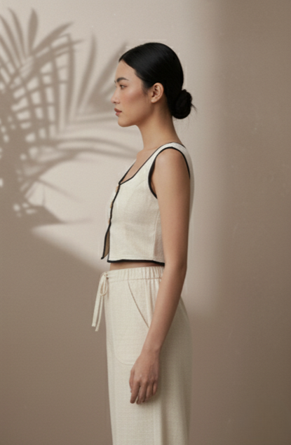 CONTRAST PIPED VEST CO-ORD SET