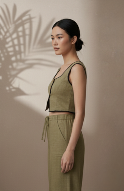 CONTRAST PIPED VEST CO-ORD SET