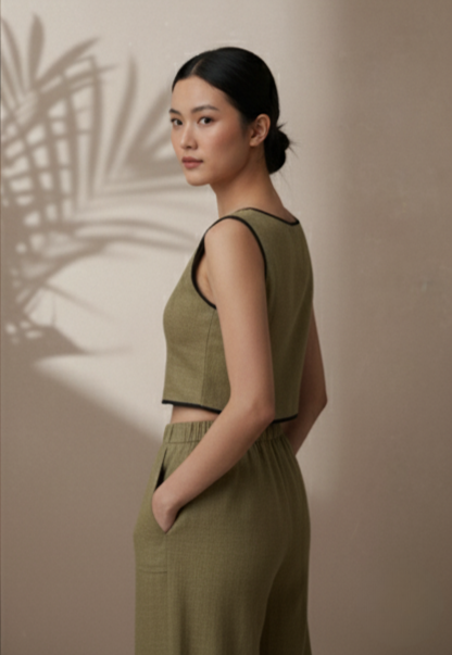 CONTRAST PIPED VEST CO-ORD SET