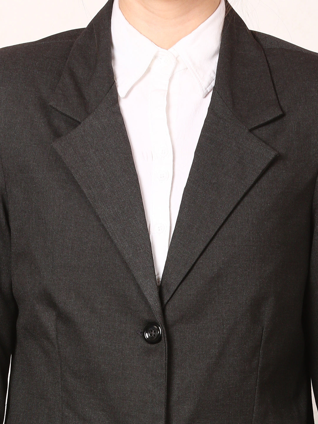 COTTON NOTCHED LAPEL COLLAR BLACK BLAZER