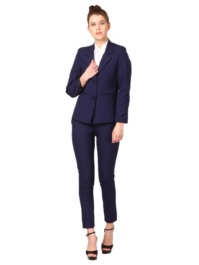 COTTON NOTCHED LAPEL COLLAR NAVY BLUE BLAZER