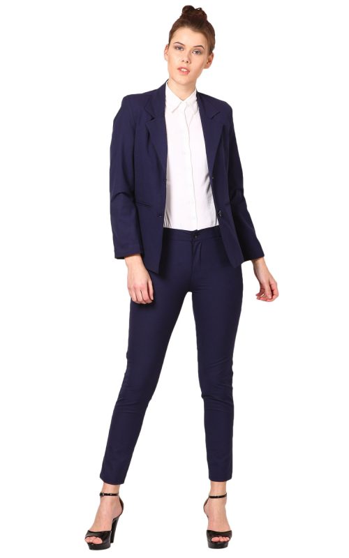 COTTON NOTCHED LAPEL COLLAR NAVY BLUE BLAZER