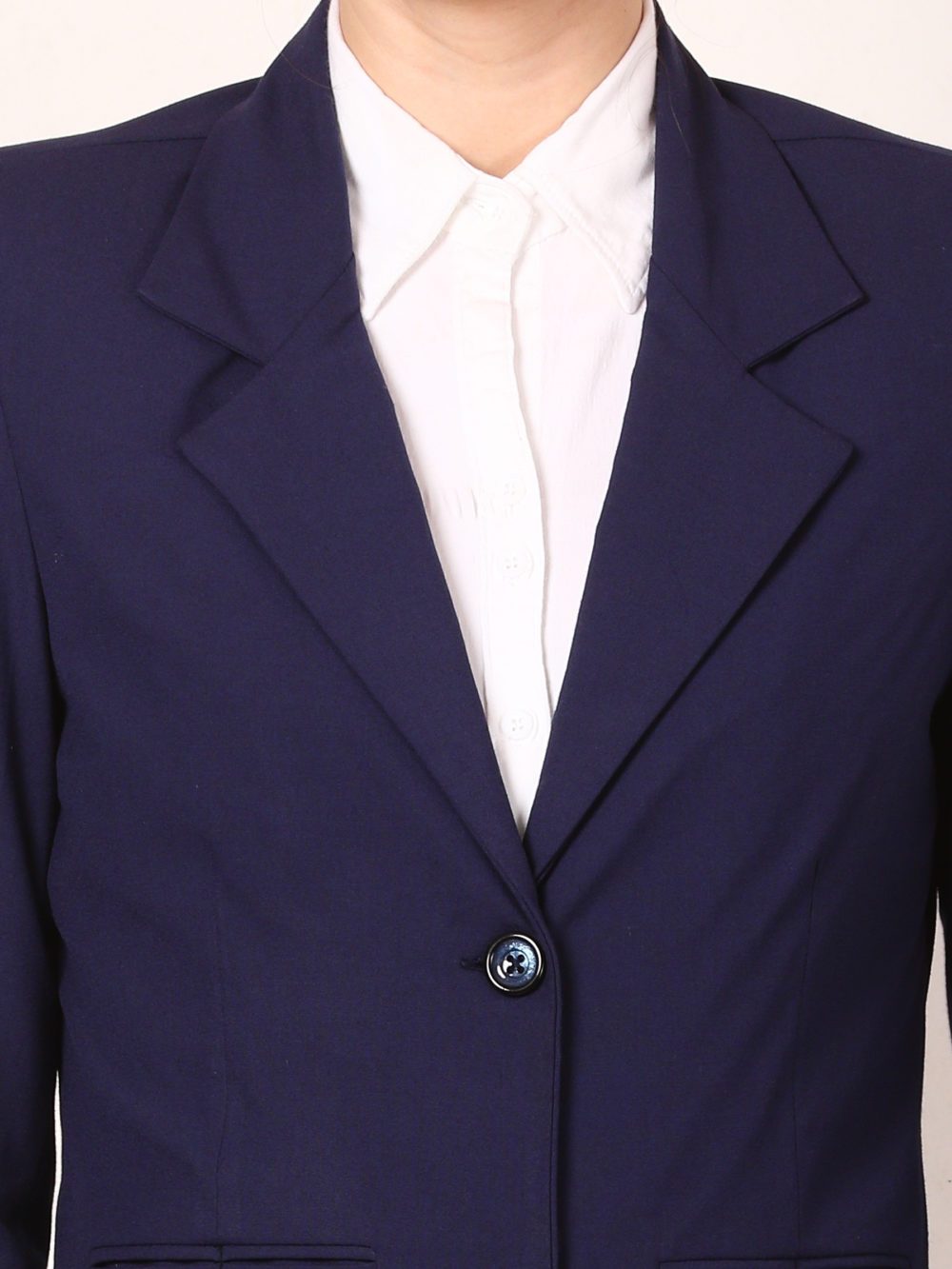 COTTON NOTCHED LAPEL COLLAR NAVY BLUE BLAZER