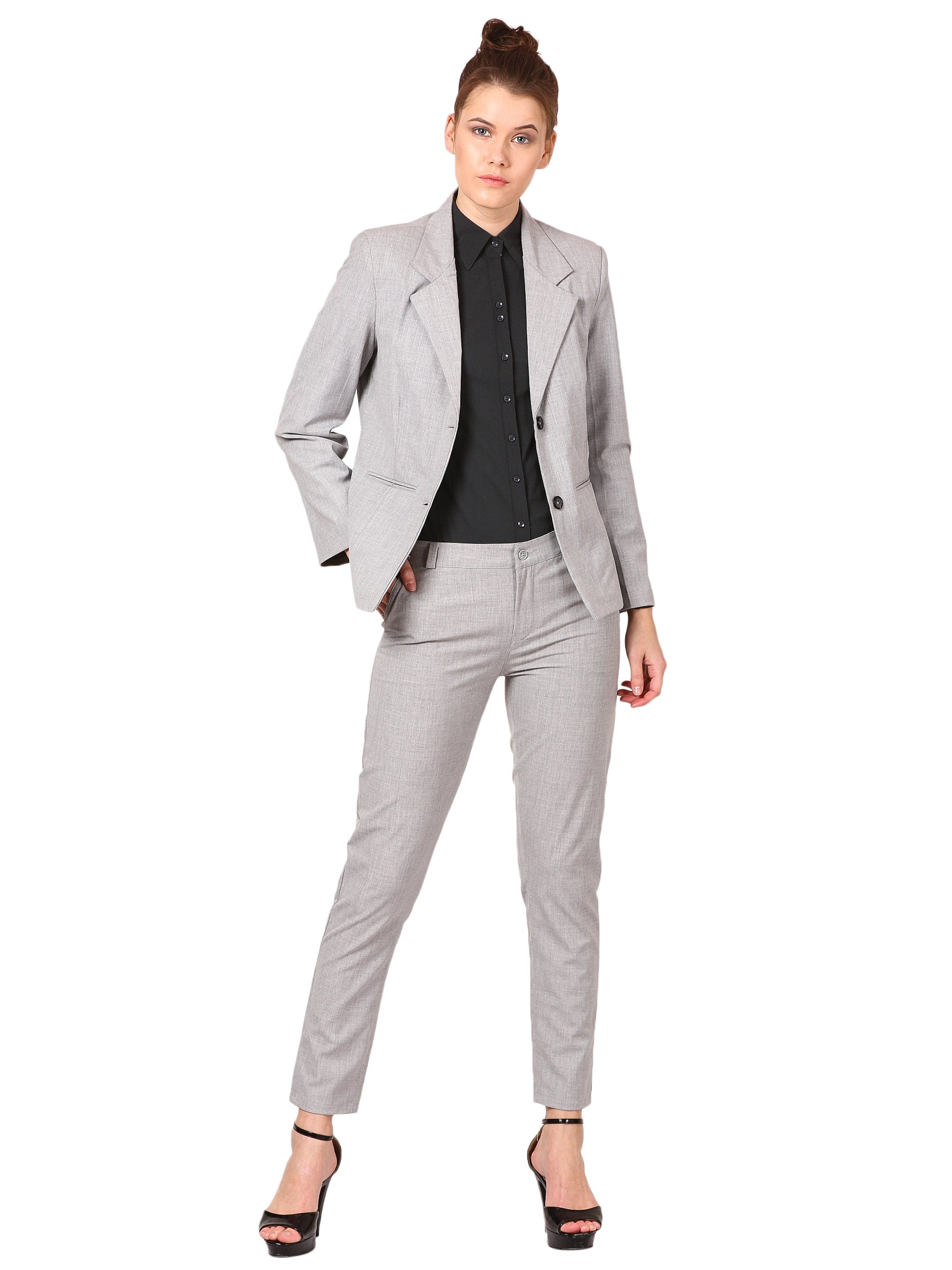 COTTON NOTCHED LAPEL COLLAR LIGHT GREY BLAZER