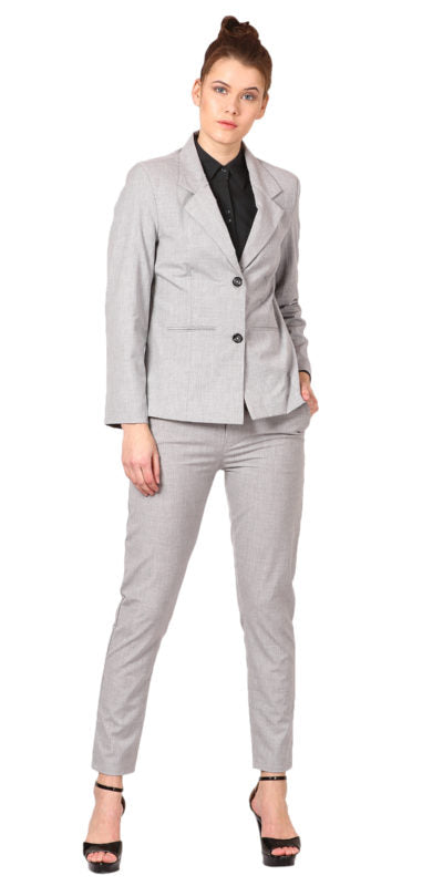 COTTON NOTCHED LAPEL COLLAR LIGHT GREY BLAZER