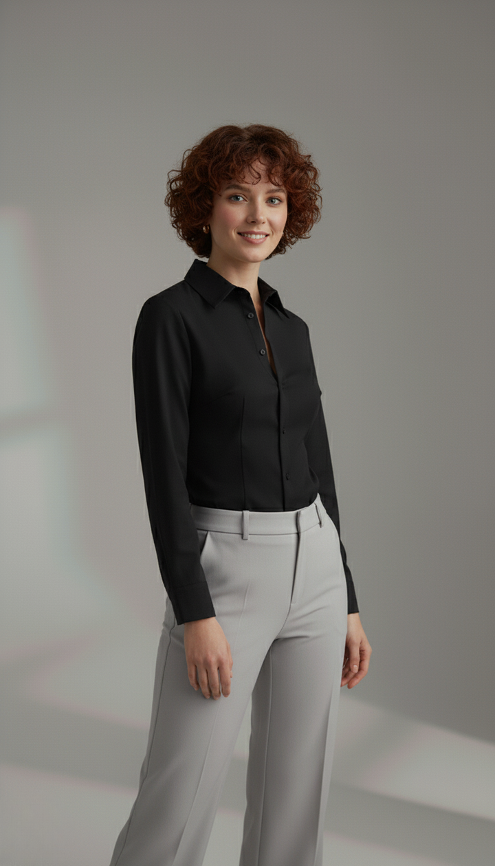 BLACK CLASSIC COTTON LONG-SLEEVE FORMAL SHIRT